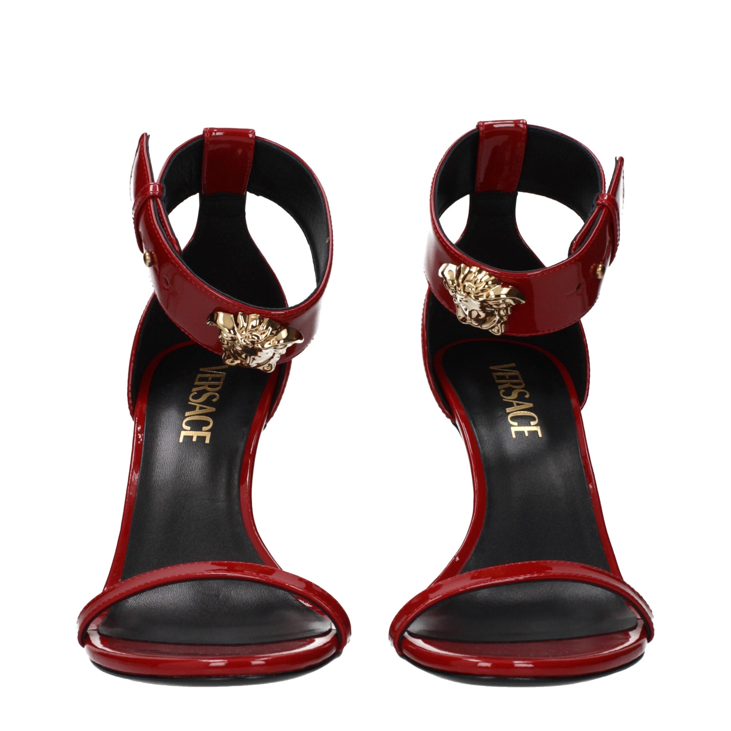Versace Red Leather Stiletto Heel Sandals