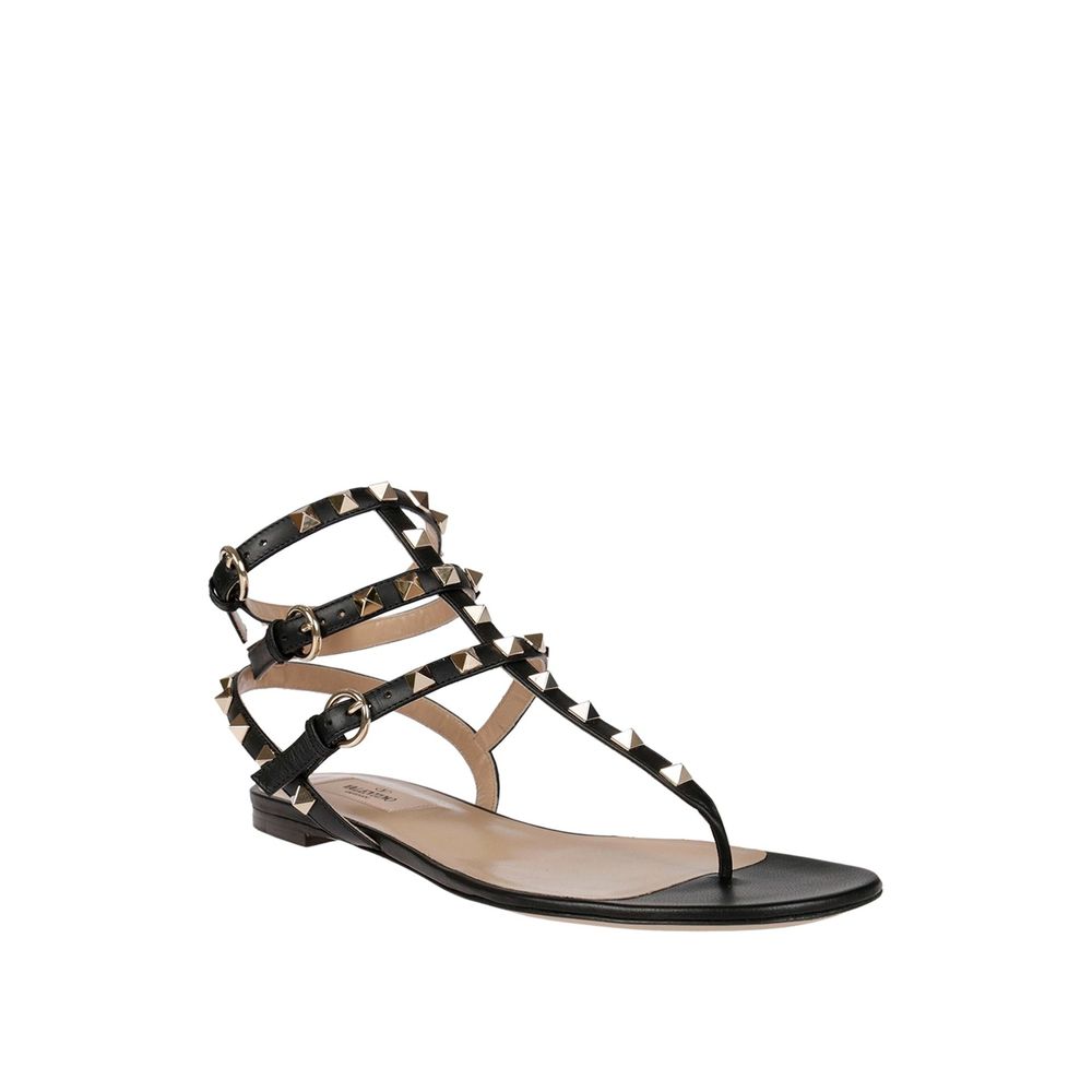 Valentino Garavani Black Calfskin Flat Sandals