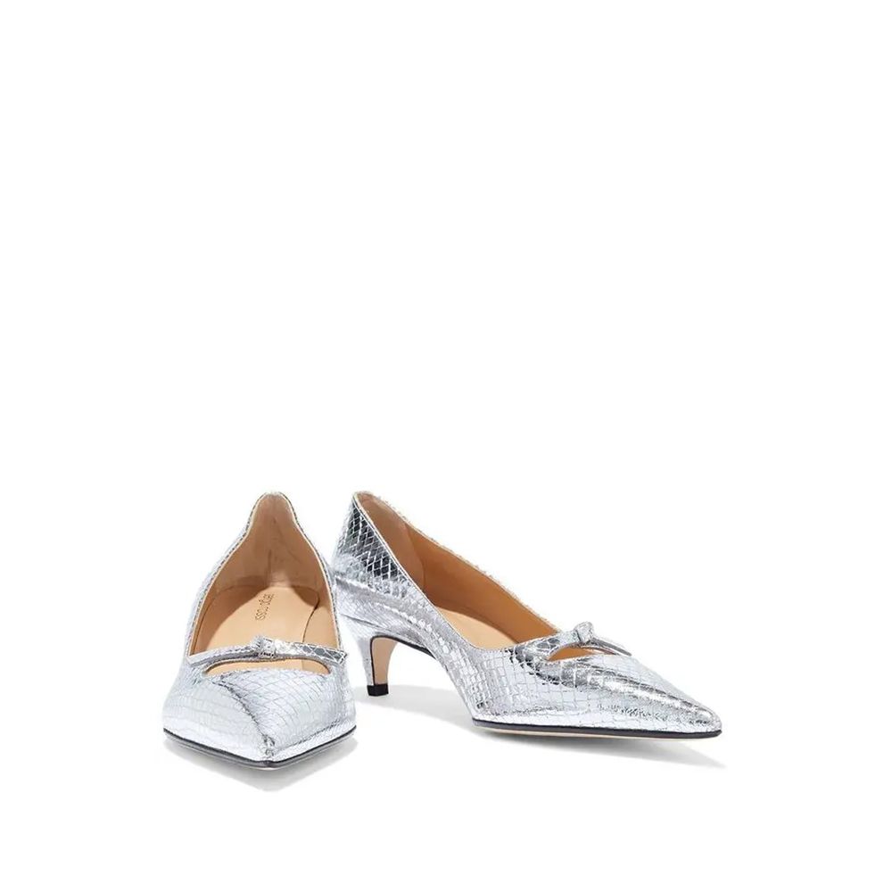 Sergio Rossi Silver Calfskin Mid Heel Pumps