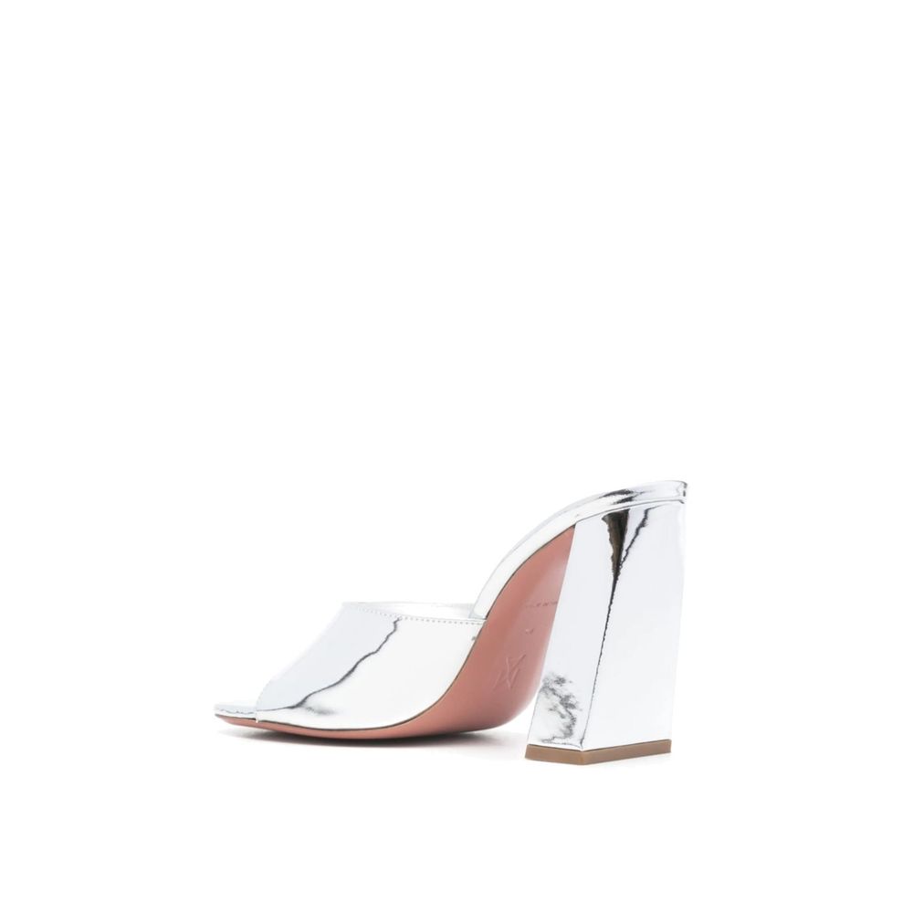 Amina Muaddi Silver Calfskin Mules