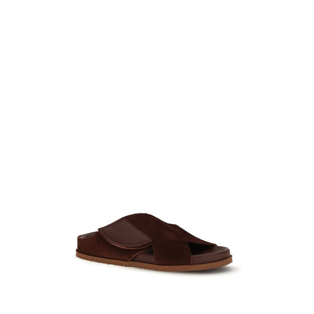 Pedro García Brown Velvet Flat Sandals