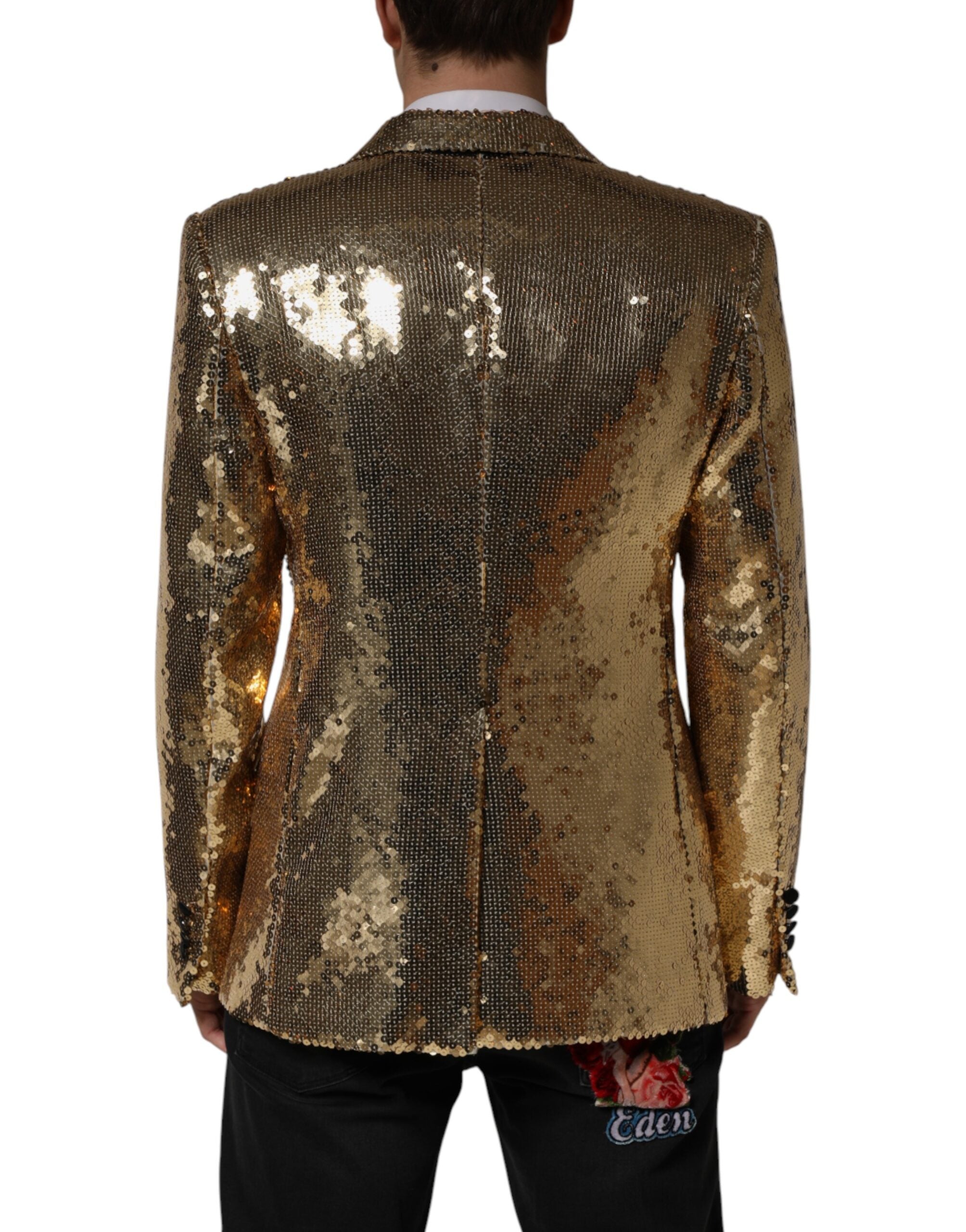 Dolce & Gabbana Gold Sequined Double Breasted Jacket Blazer
