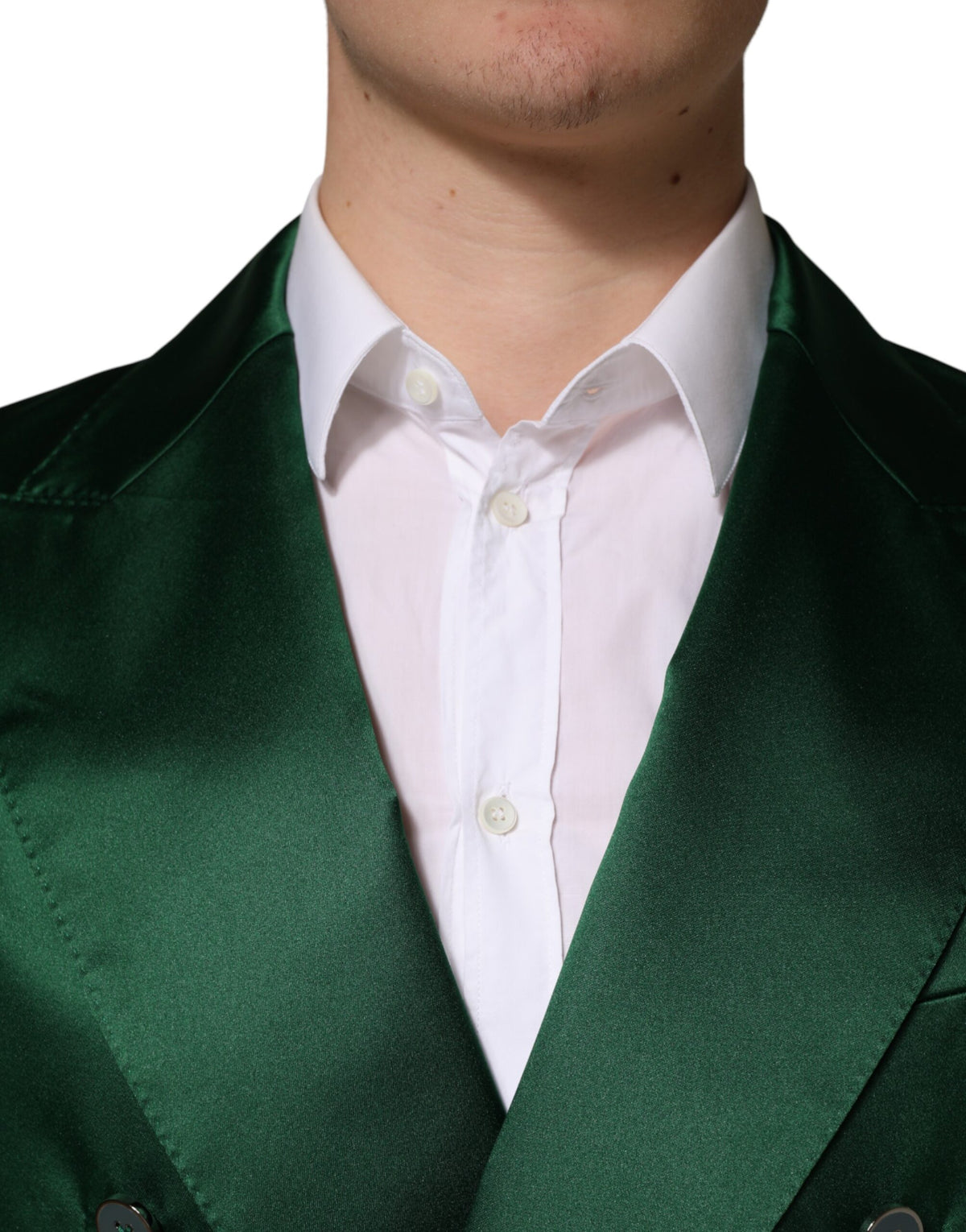 Dolce & Gabbana Green Satin Double Breasted Jacket Blazer