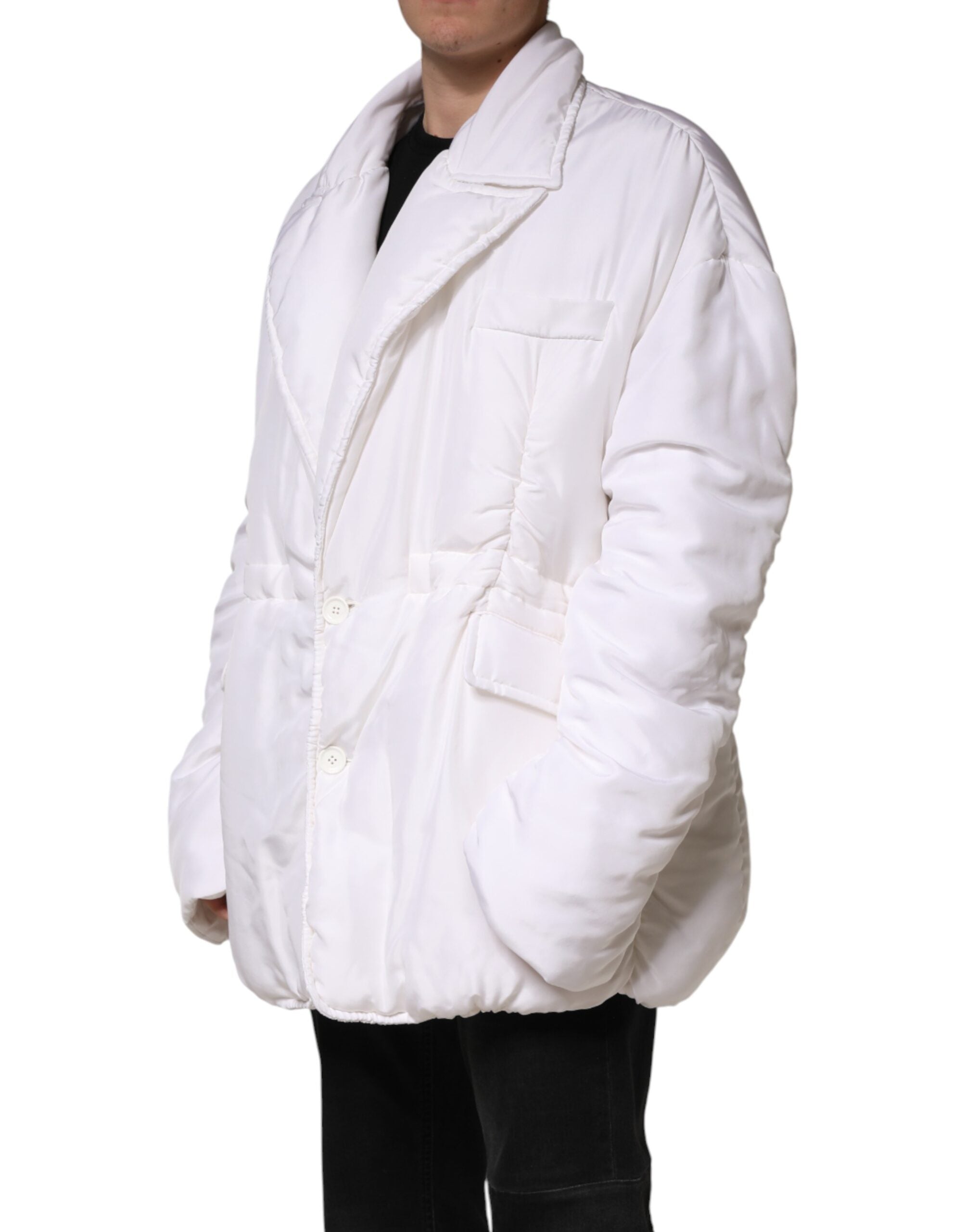Dolce & Gabbana White Silk Padded Parka Men Coat Jacket