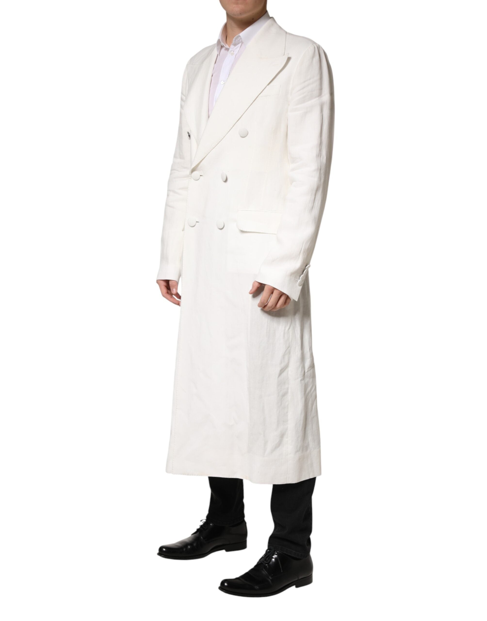 Dolce & Gabbana White Double Breasted Men Trench Coat Jacket