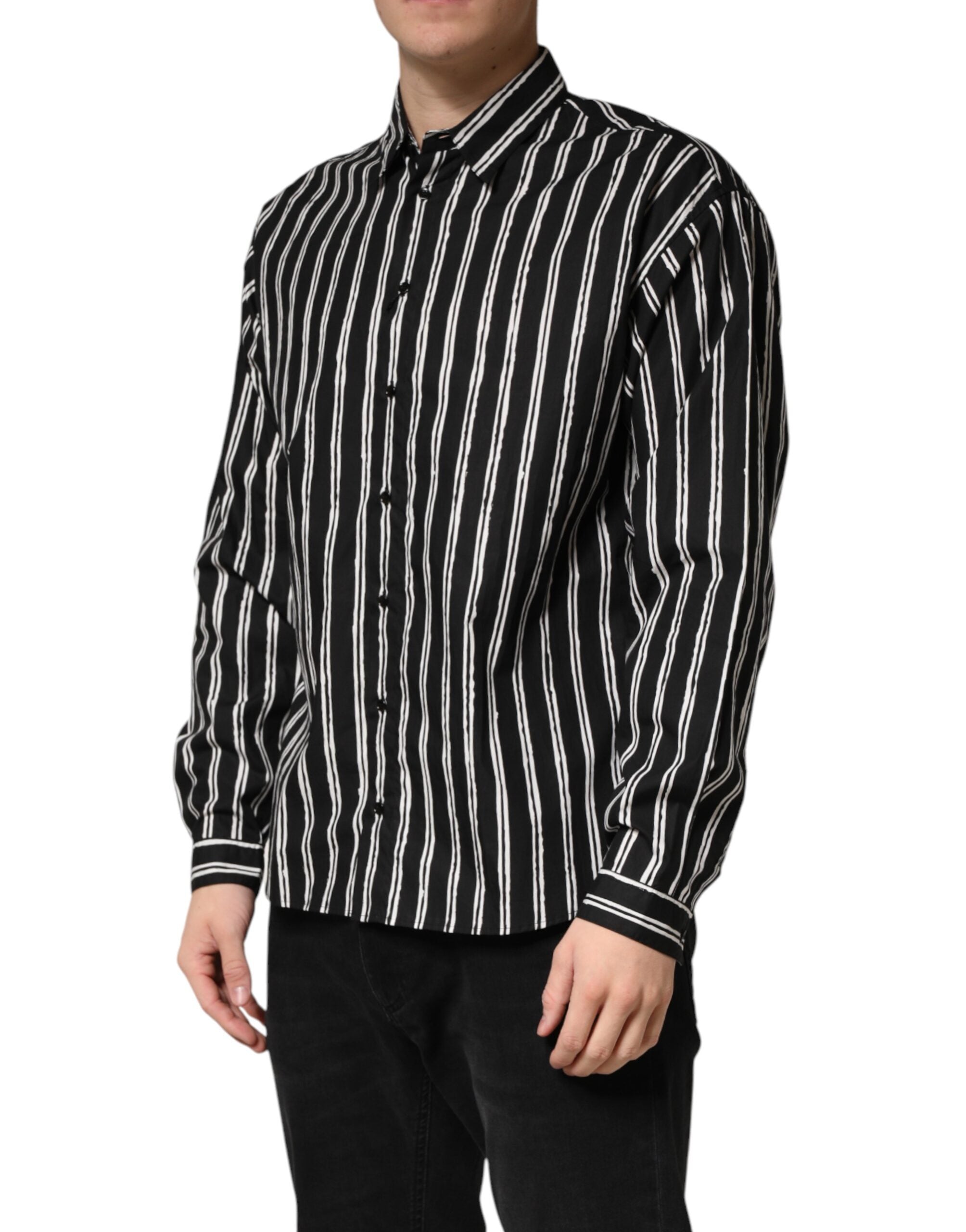 Dolce & Gabbana Black Stripes Cotton Men Formal Dress Shirt