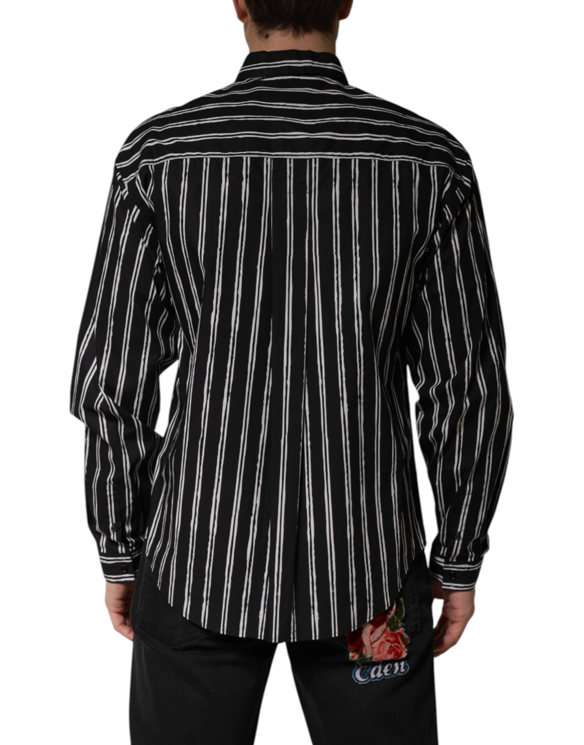 Dolce & Gabbana Black Stripes Cotton Men Formal Dress Shirt