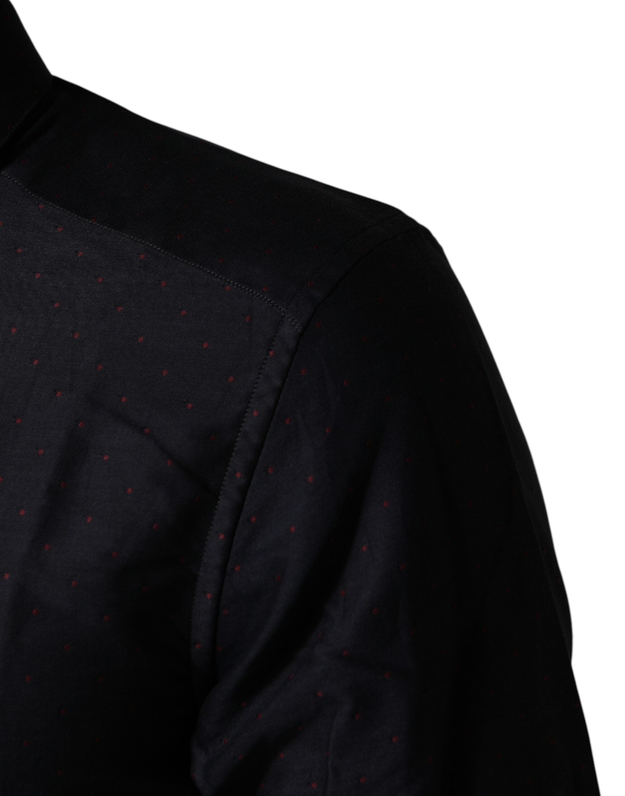 Dolce & Gabbana Black Dotted Cotton Collared GOLD Dress Shirt