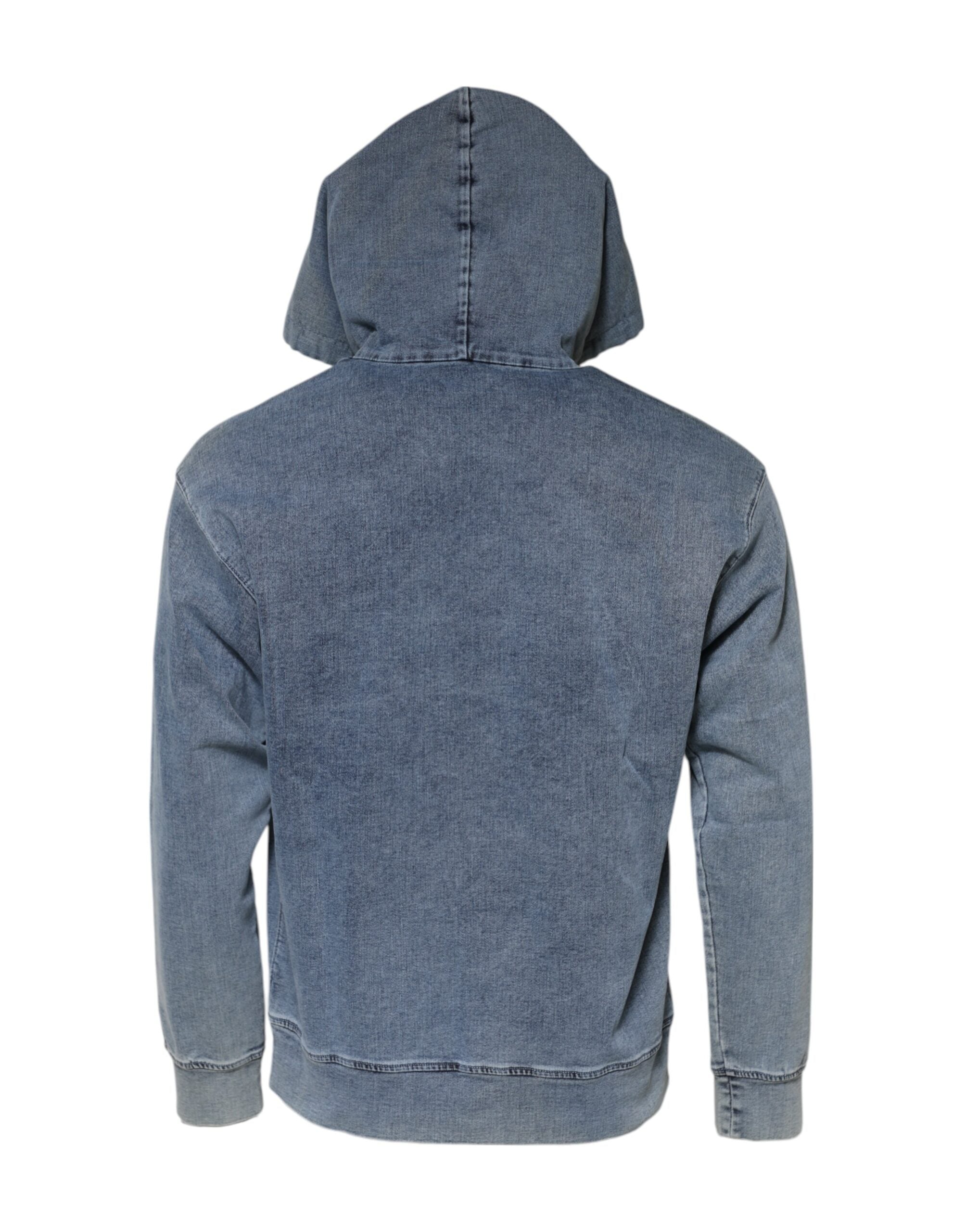 Dolce & Gabbana Blue Cotton Logo Hooded Sweatshirt Sweater
