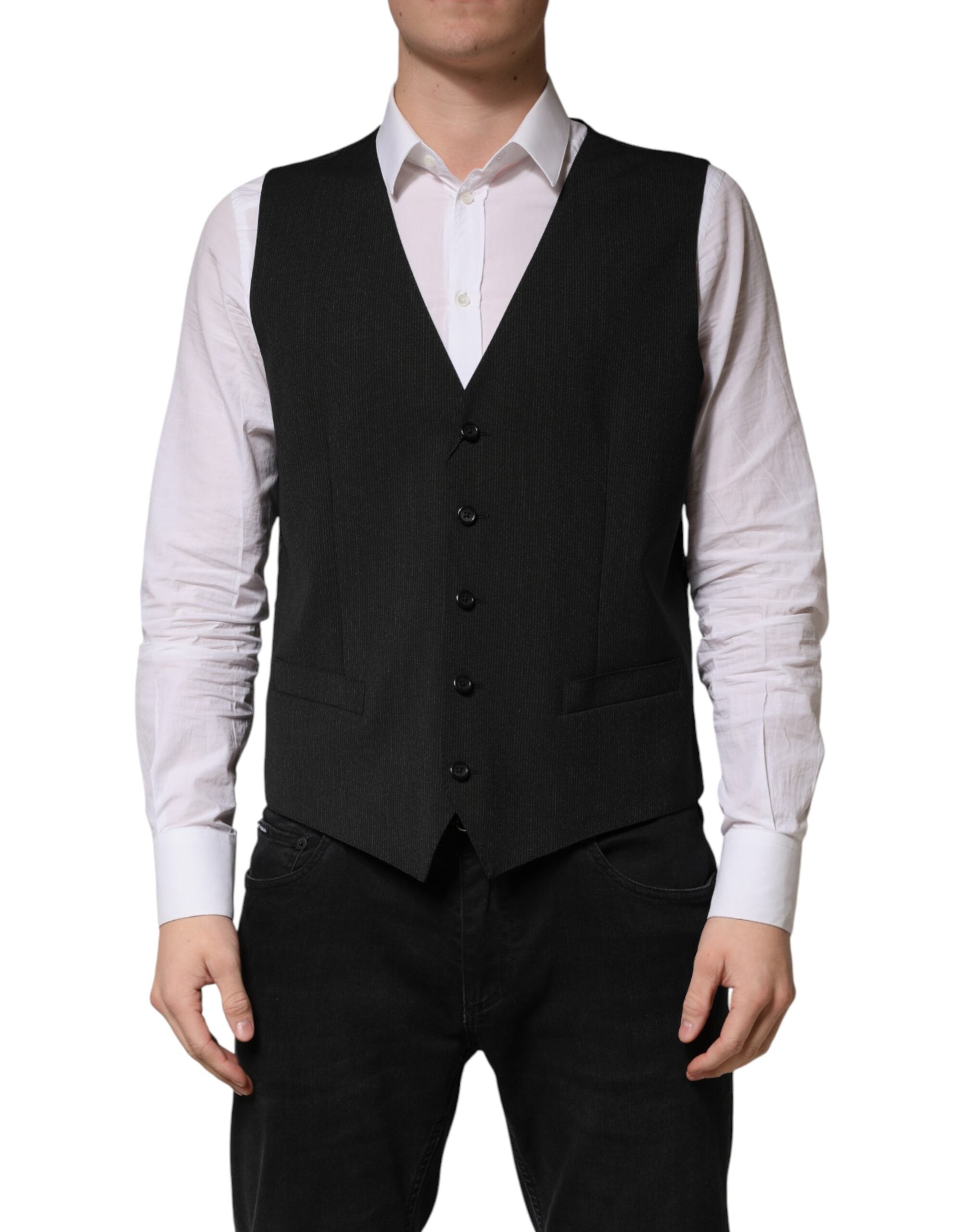 Dolce & Gabbana Black Wool Dress Men Formal Waistcoat Vest