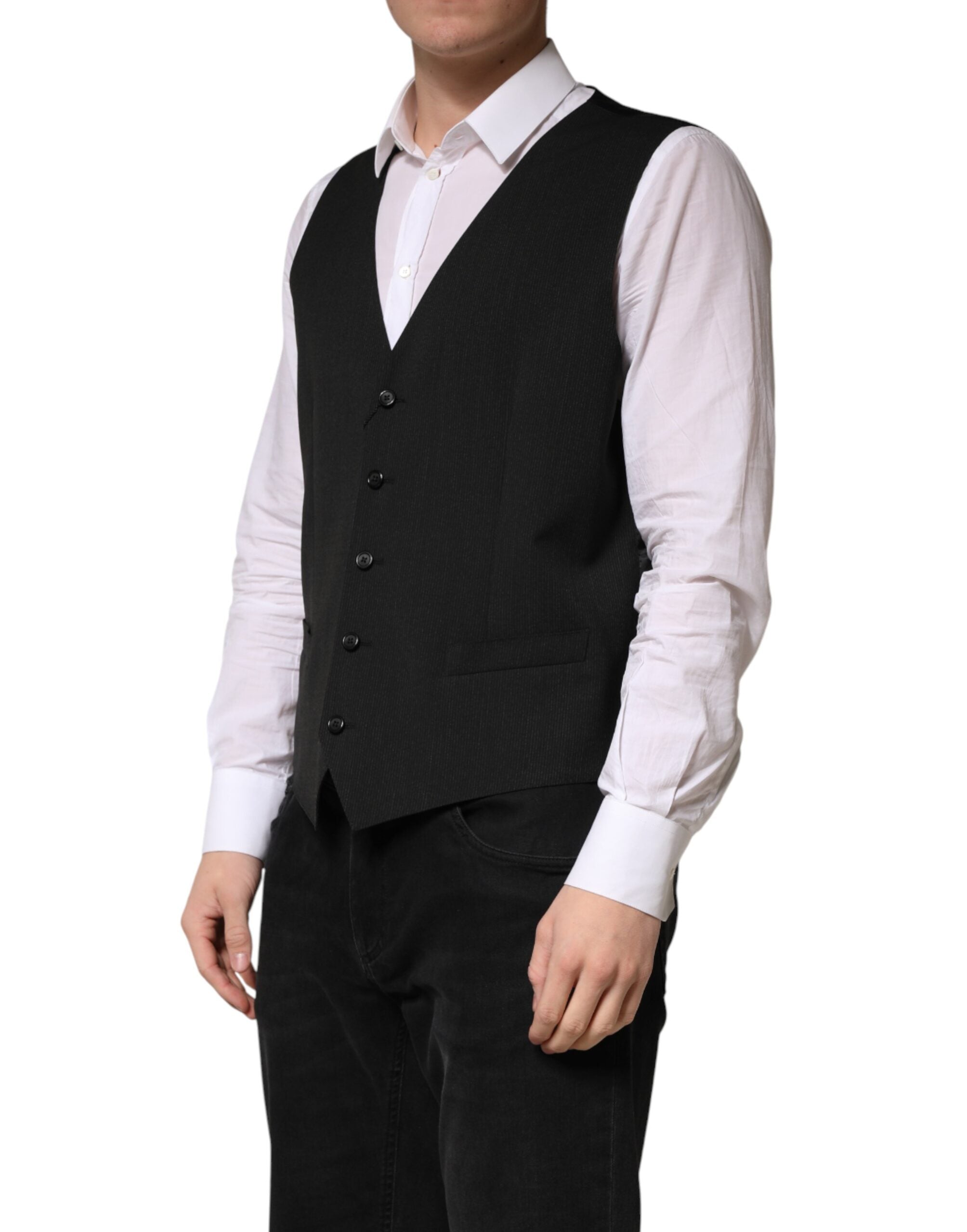 Dolce & Gabbana Black Wool Dress Men Formal Waistcoat Vest