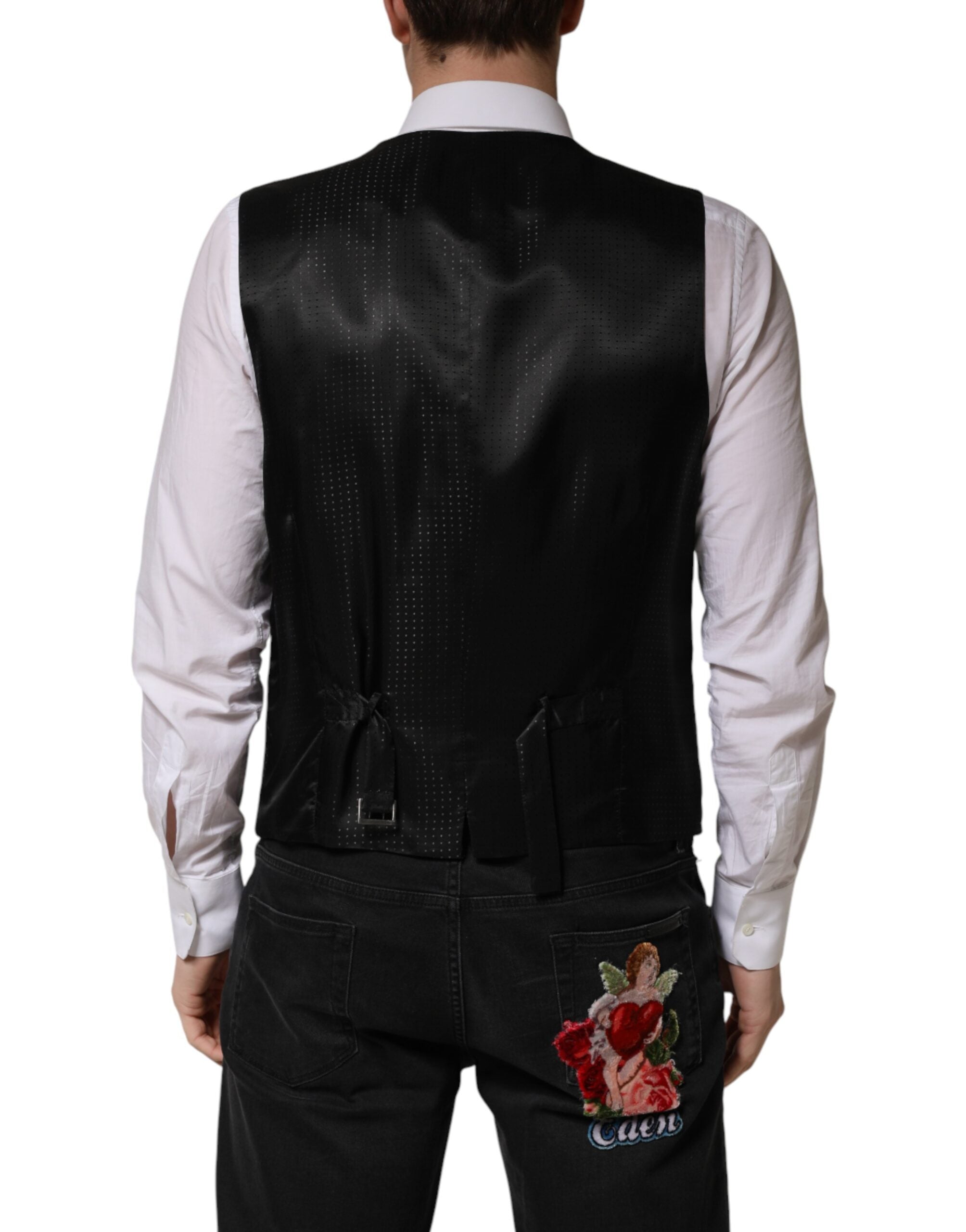 Dolce & Gabbana Black Wool Dress Men Formal Waistcoat Vest