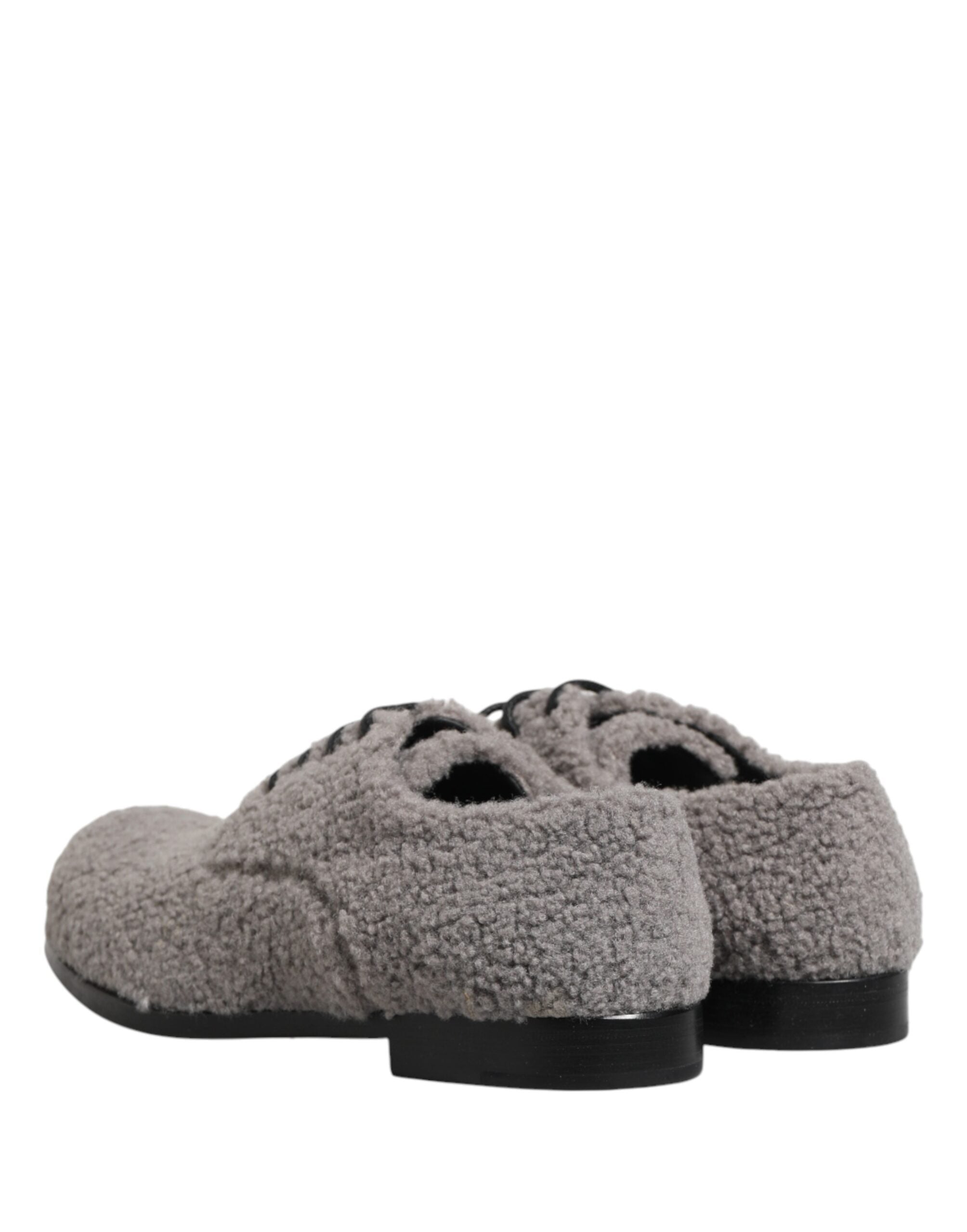 Dolce & Gabbana Gray Fleece Lace Up Men Derby Dress Shoes