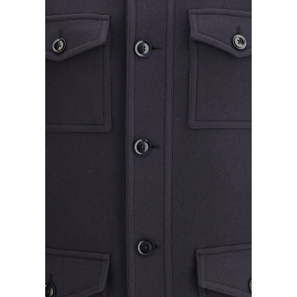 Tom Ford Blue Fleece Wool Coat