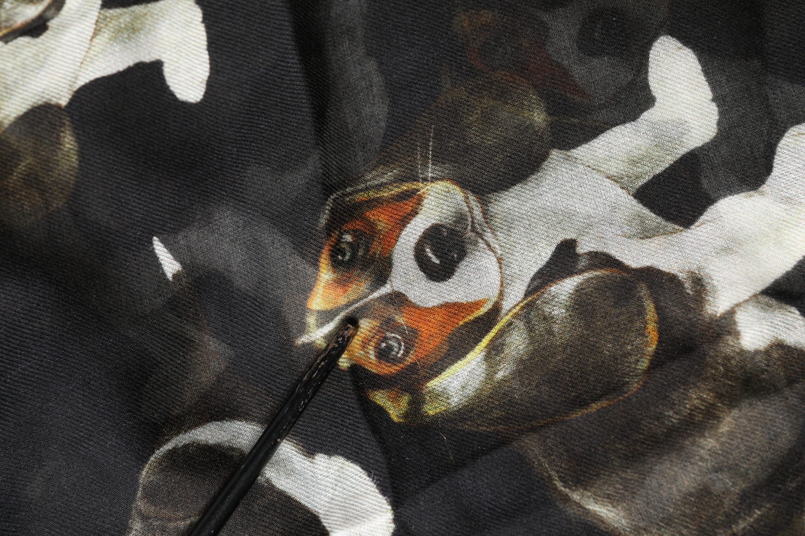 Dolce & Gabbana Black Modal Wool Dog Print Fringed 178cm x 64cm Scarf