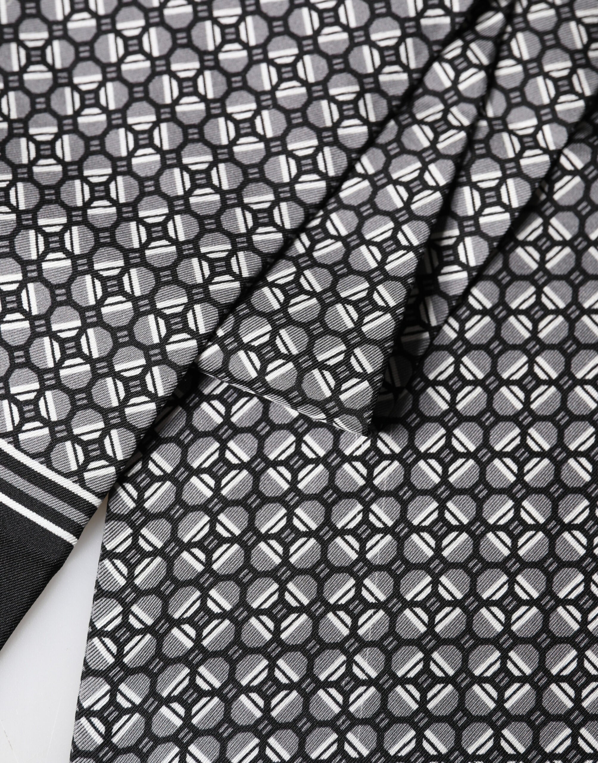 Dolce & Gabbana Black Silk Geometric Fringed Foulard 140cm x 15cm Scarf