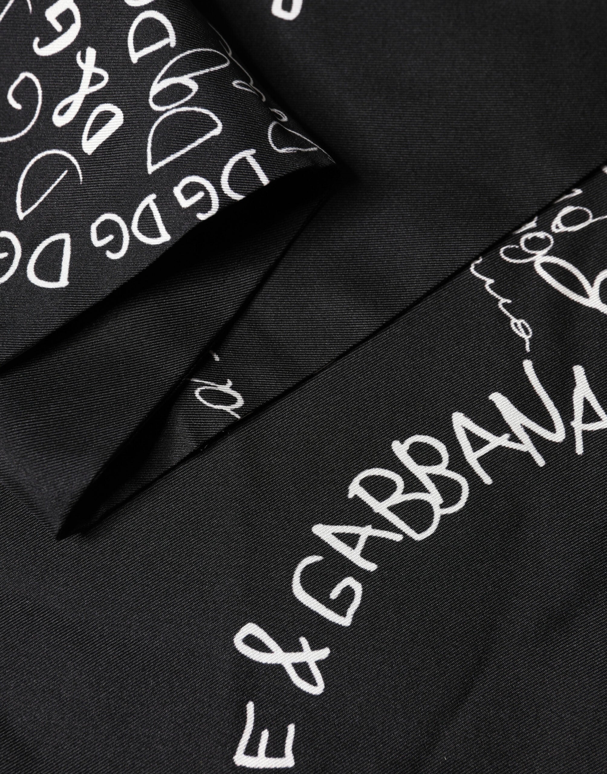 Dolce & Gabbana Black Logo Script Print Sik Foulard 137.5cm X 15cm Scarf