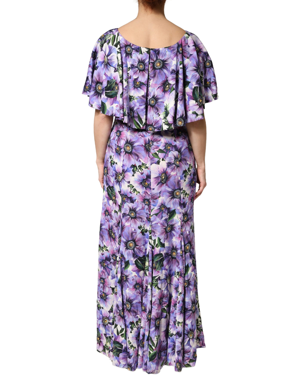 Dolce & Gabbana Purple Floral Silk Stretch Elegant Gown Dress