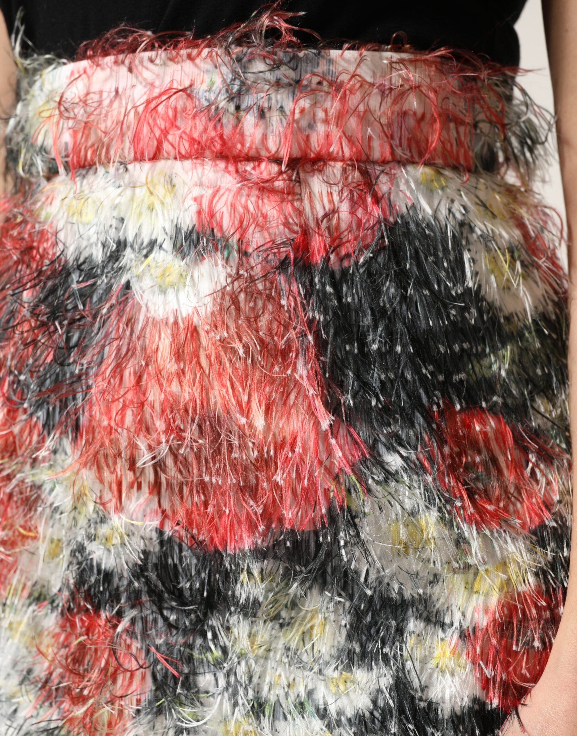 Dolce & Gabbana Multicolor Floral Textured Faux Fur Pencil Skirt