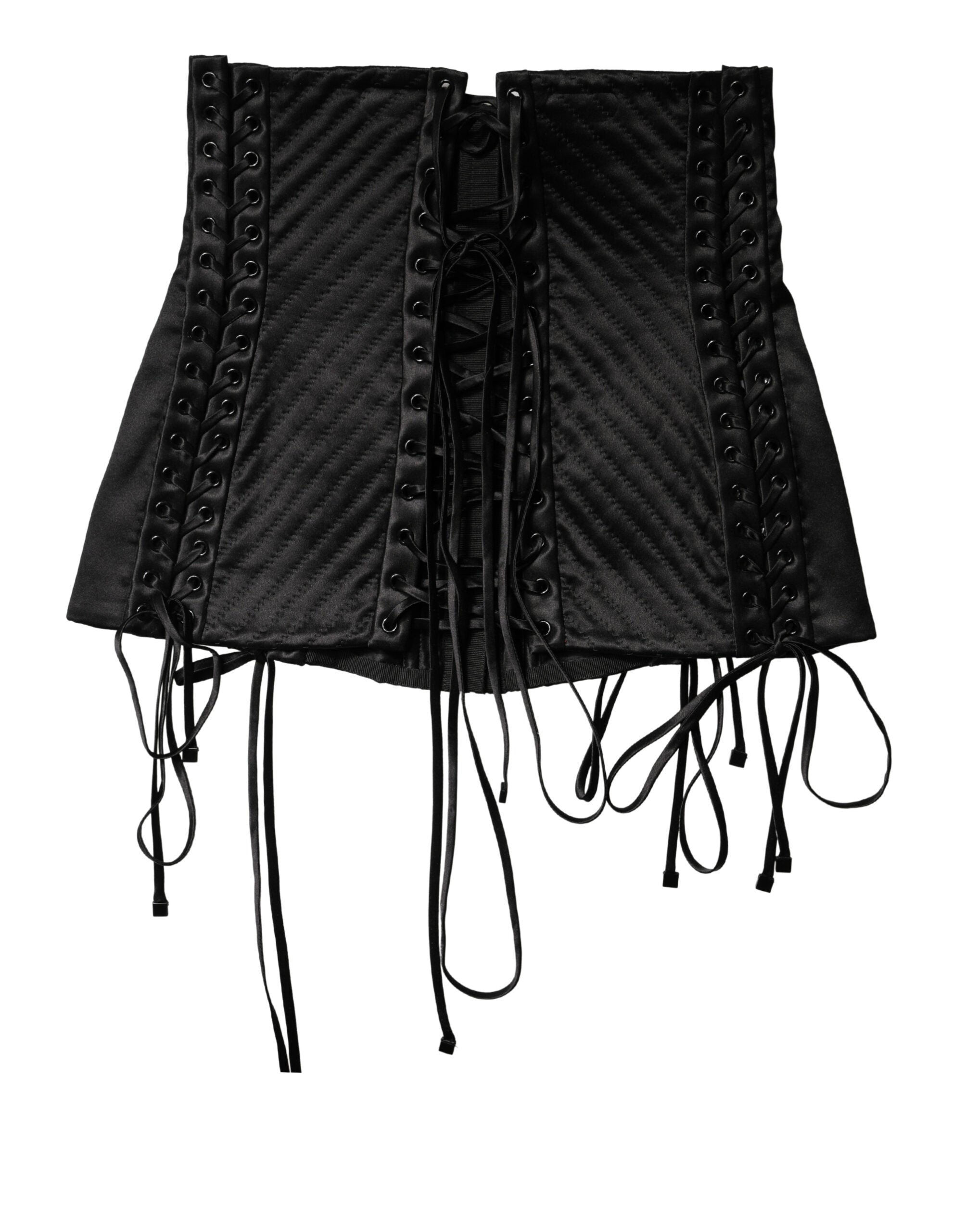Dolce & Gabbana Black Silk Lace-Up Waist Cincher Corset Top