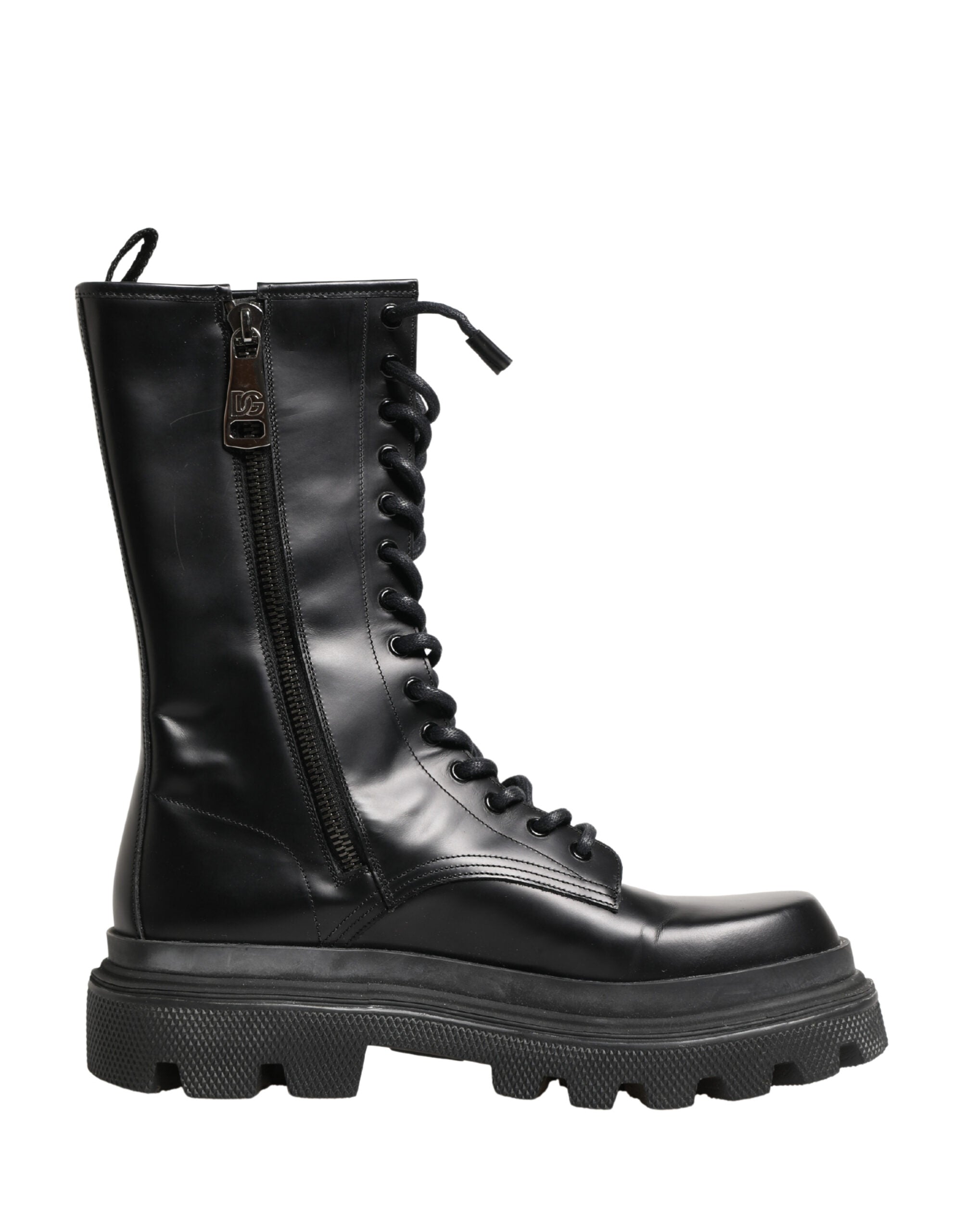 Dolce & Gabbana Black Leather Trek Sole Combat Boots Shoes