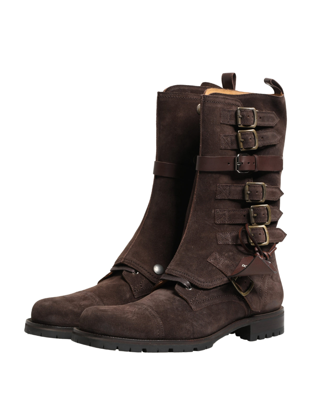 Dolce & Gabbana Brown Suede Leather Combat Ankle Boots Shoes