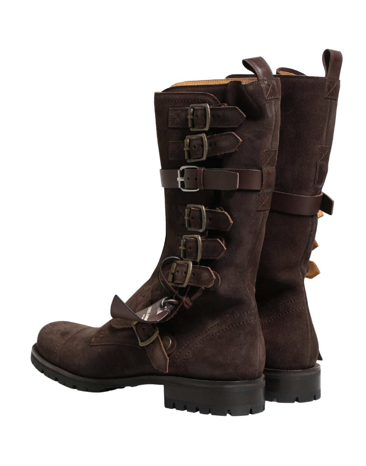 Dolce & Gabbana Brown Suede Leather Combat Ankle Boots Shoes