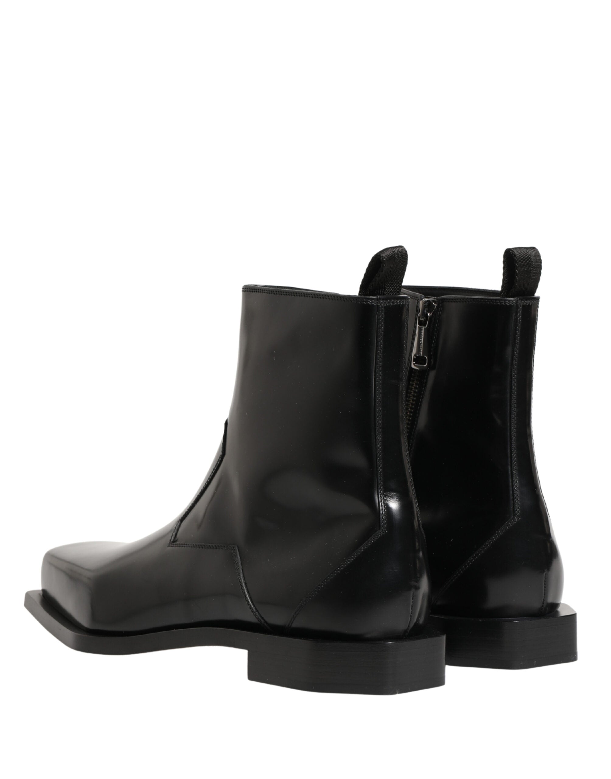 Dolce & Gabbana Black Leather Zip Closure Ankle Boots Shoes