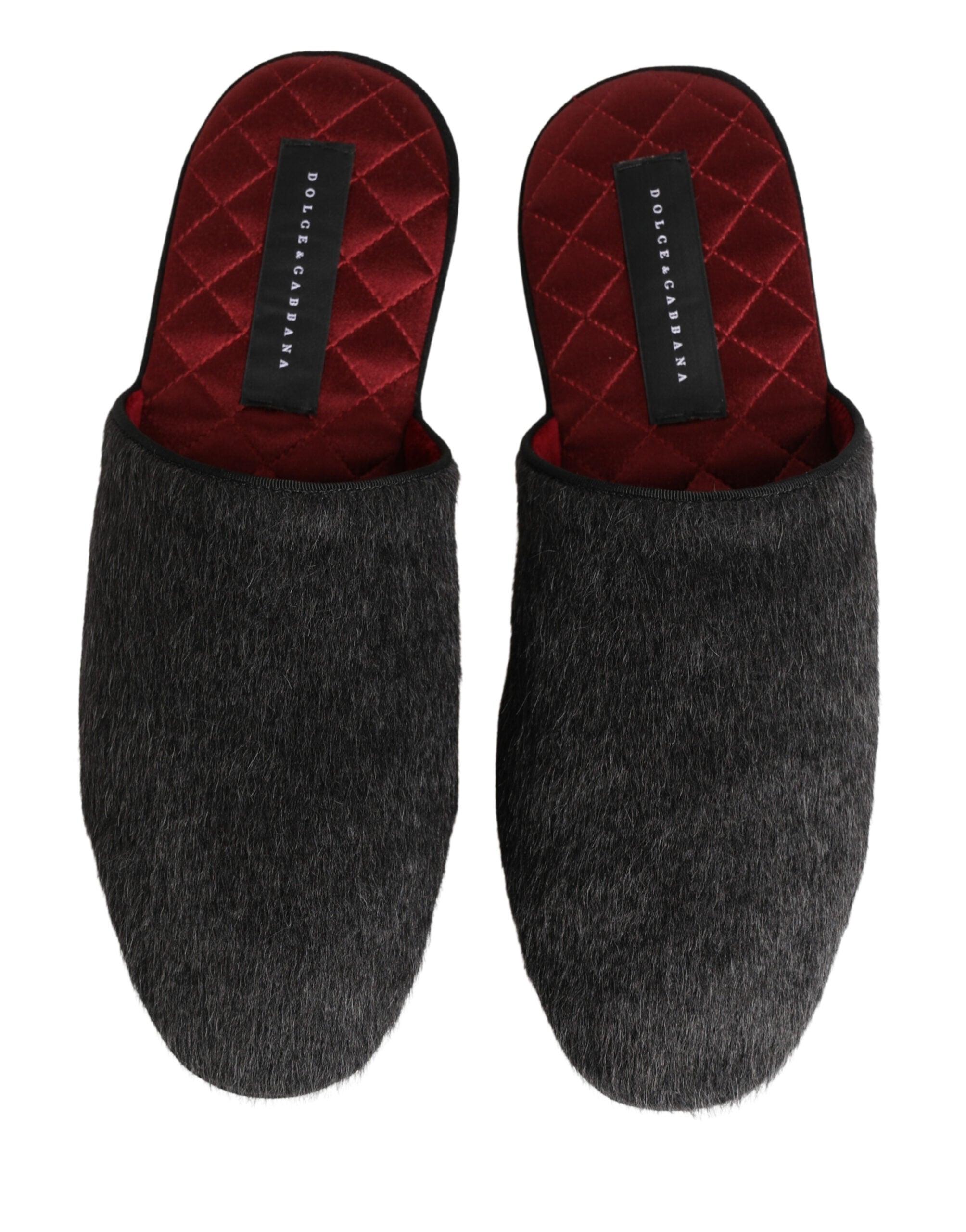 Dolce & Gabbana Dark Grey Charcoal Wool Red Slippers Shoes