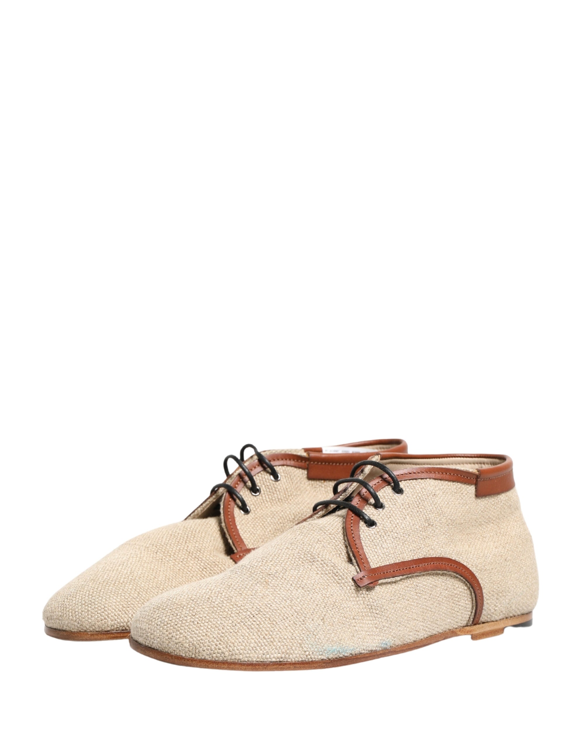 Dolce & Gabbana Beige Canvas Leather Trim Dress Derby Shoes