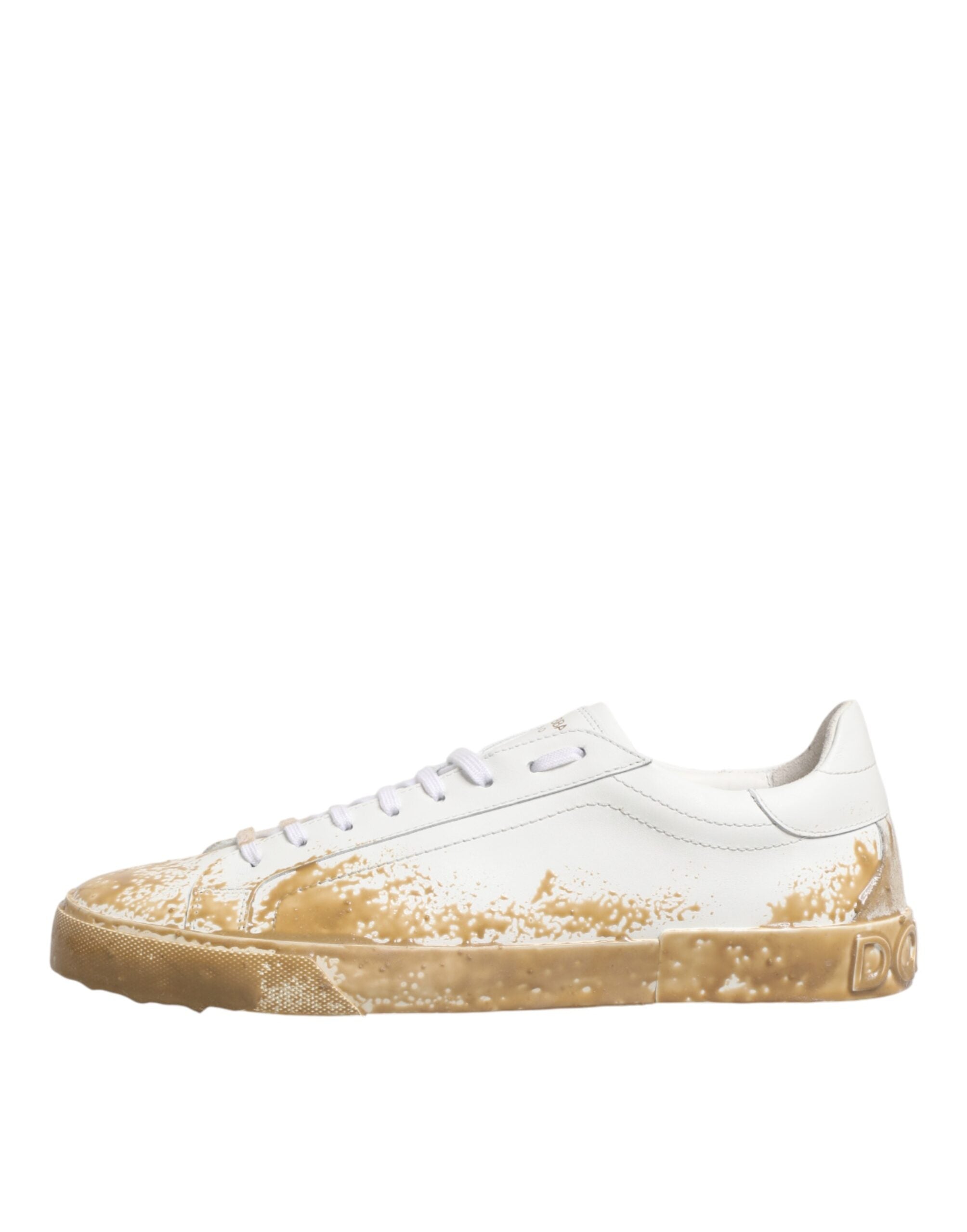 Dolce & Gabbana White Leather Paint Effect Low Top Sneakers Shoes