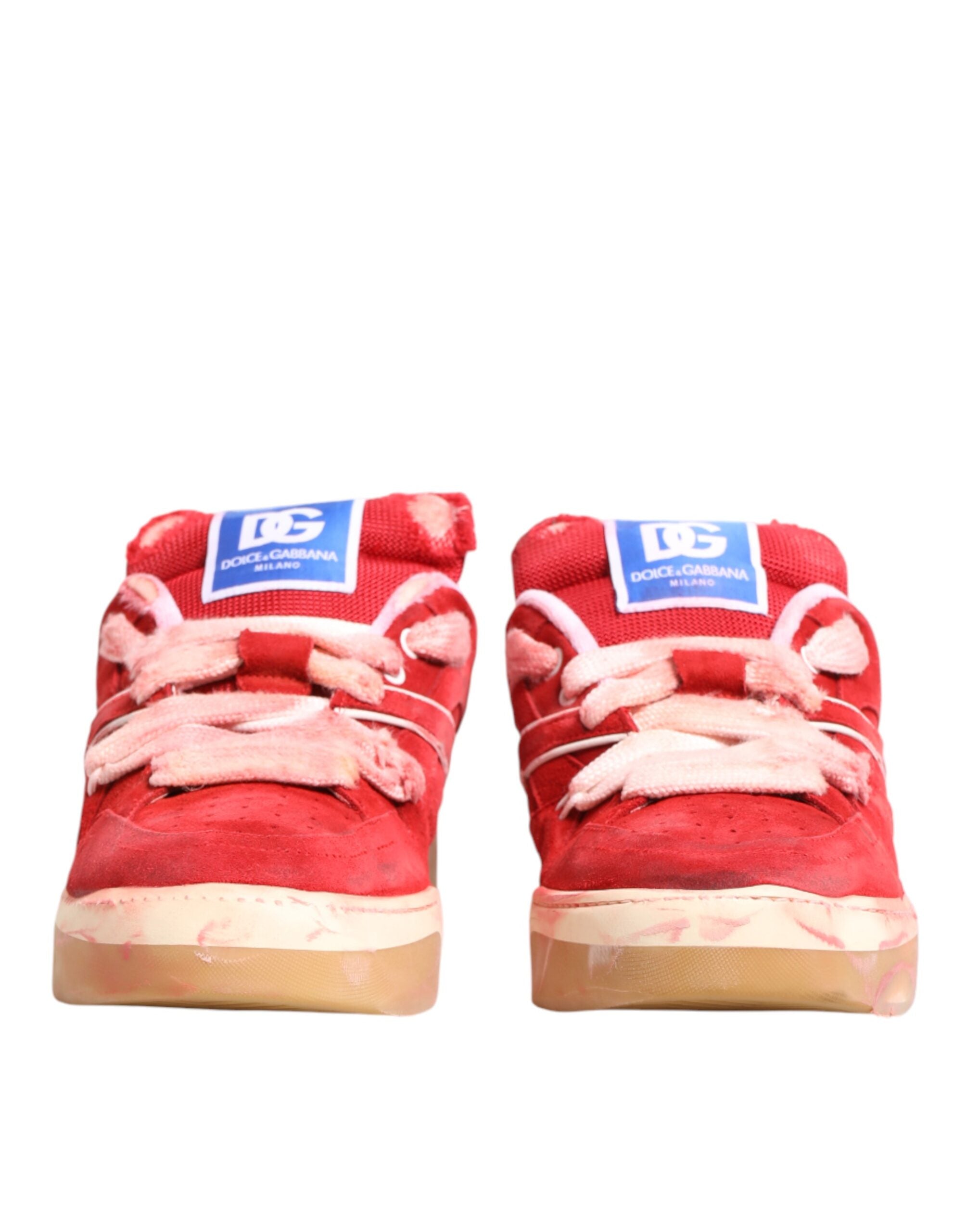 Dolce & Gabbana Red White Suede DG Logo Low Top Sneakers Shoes