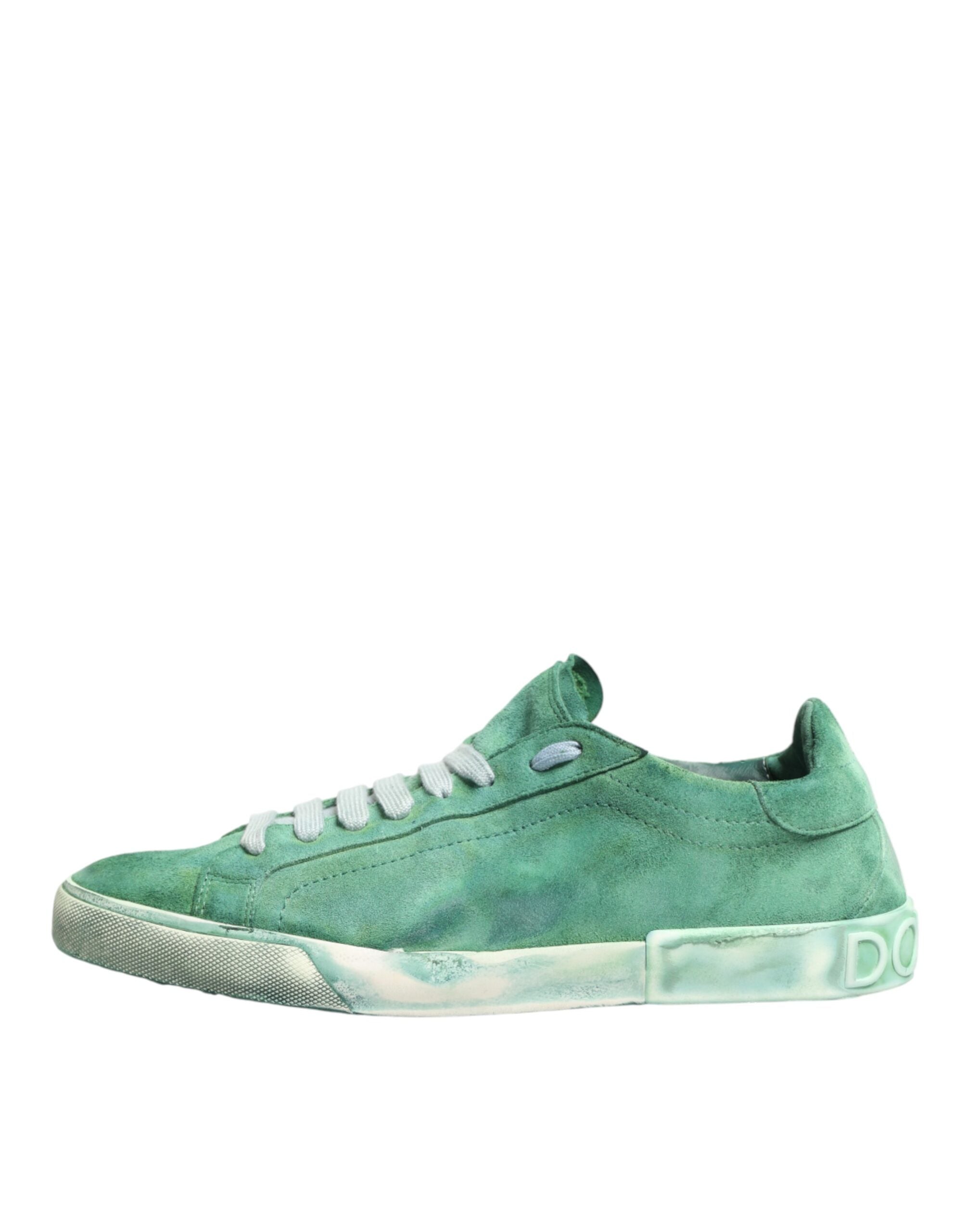 Dolce & Gabbana Green Suade DG Logo Sole Low Top Sneakers Shoes