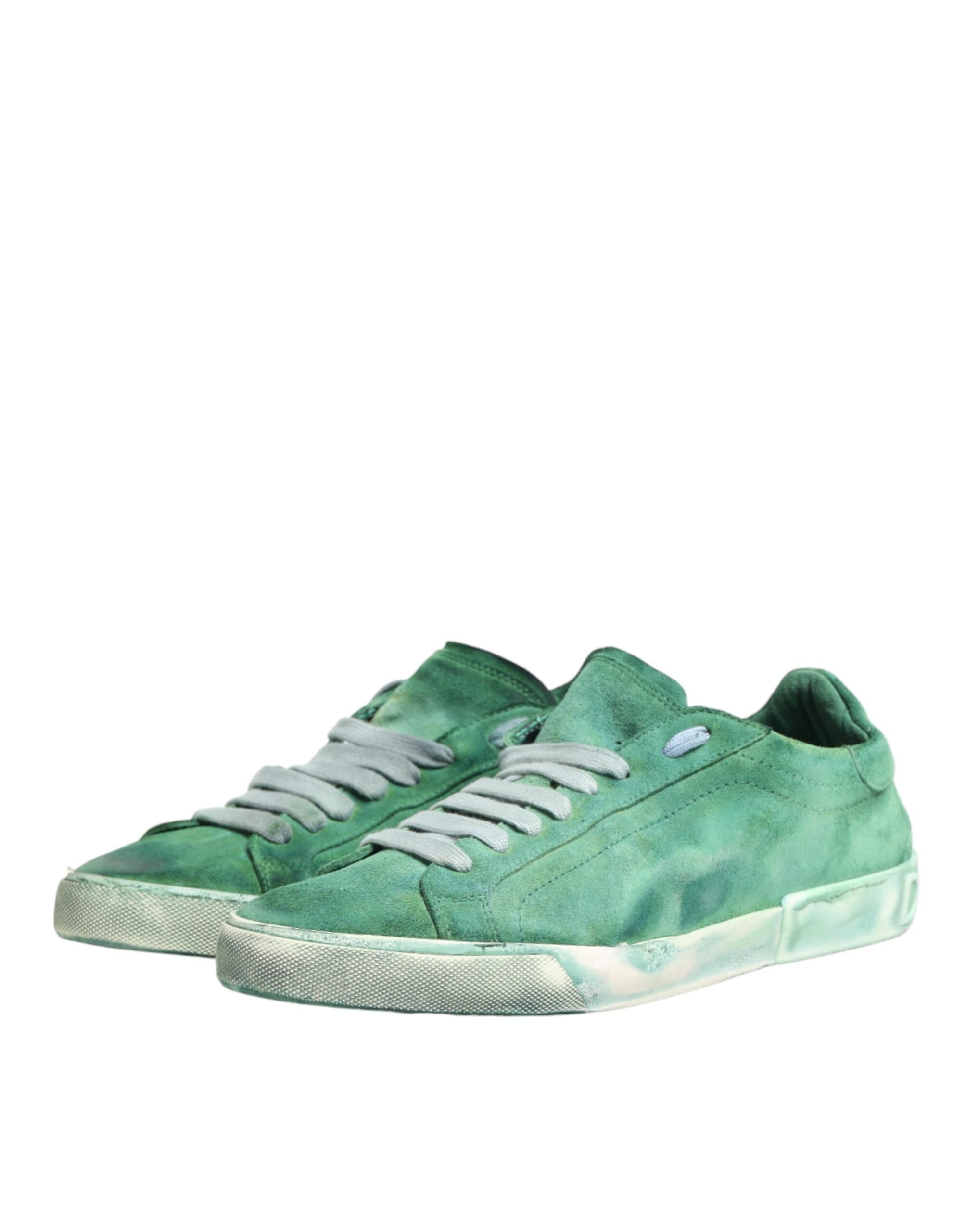 Dolce & Gabbana Green Suade DG Logo Sole Low Top Sneakers Shoes