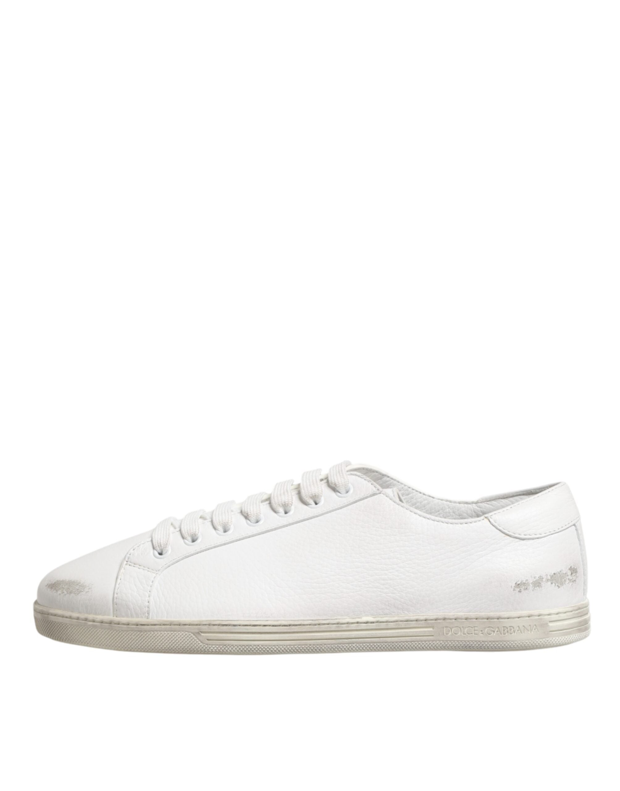 Dolce & Gabbana White Bianco Leather Men Low Top Sneakers Shoes