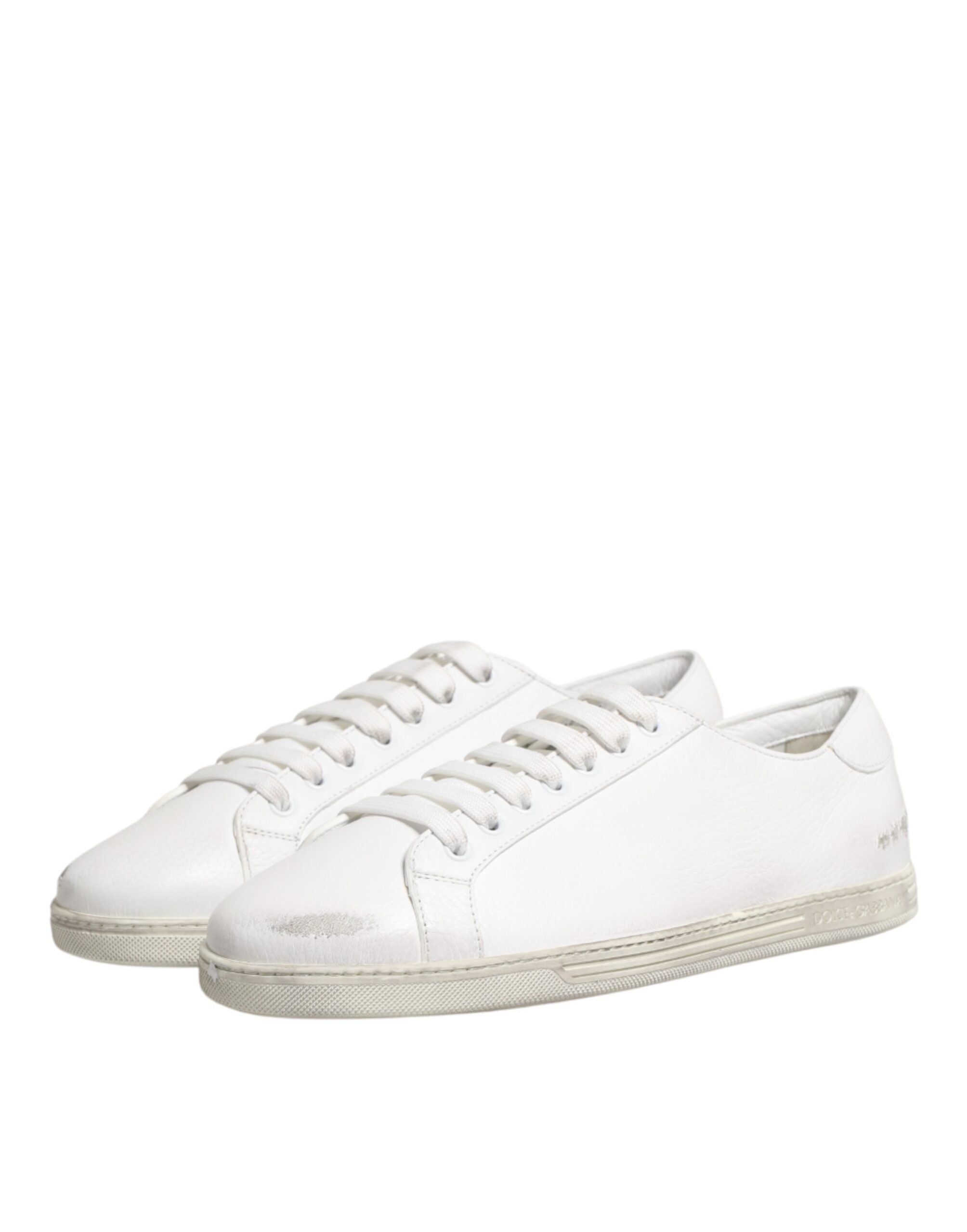 Dolce & Gabbana White Bianco Leather Men Low Top Sneakers Shoes
