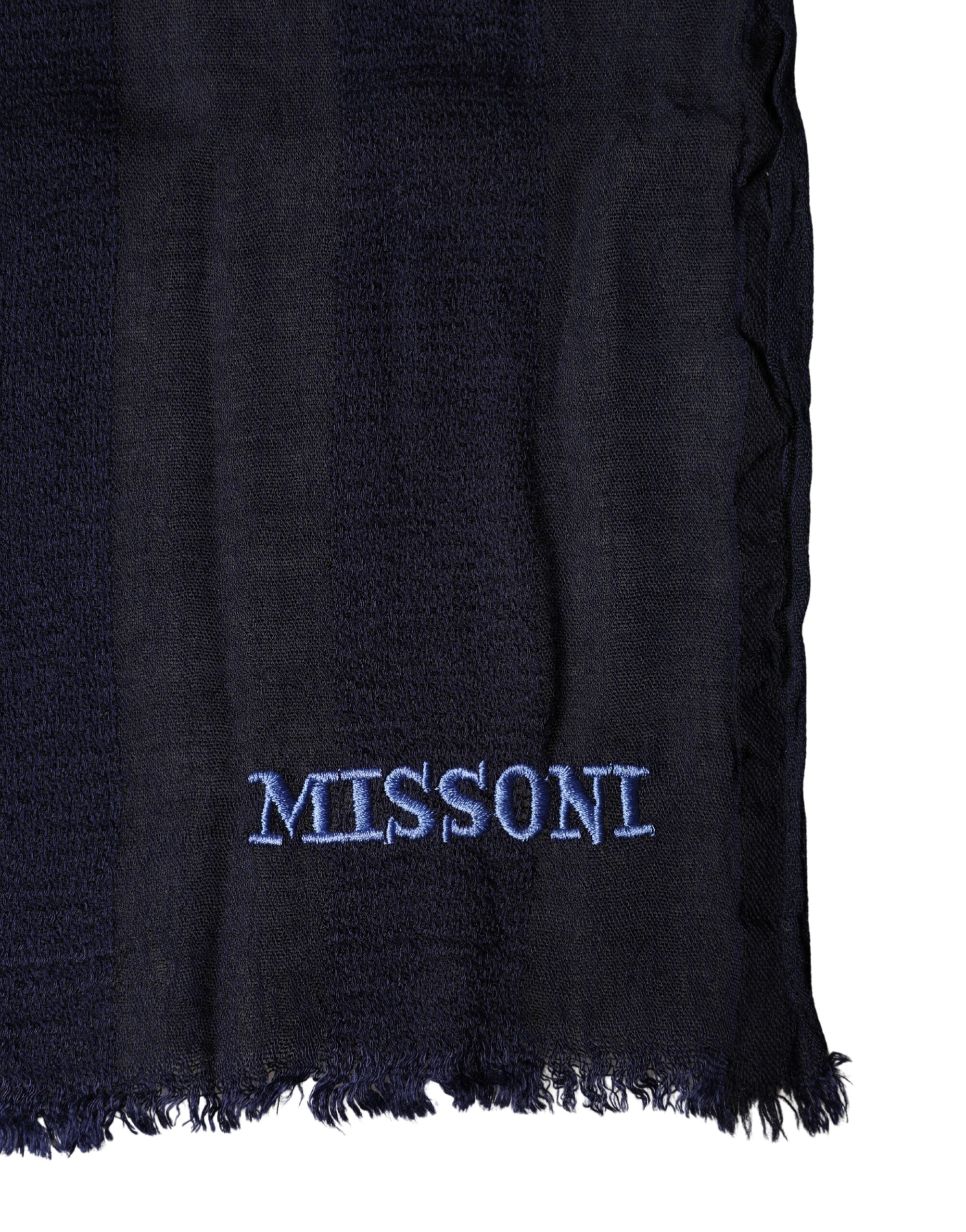 Dolce & Gabbana Dark Blue Wool Knit Unisex Wrap Fringe Shawl 170cm x 60cm Scarf