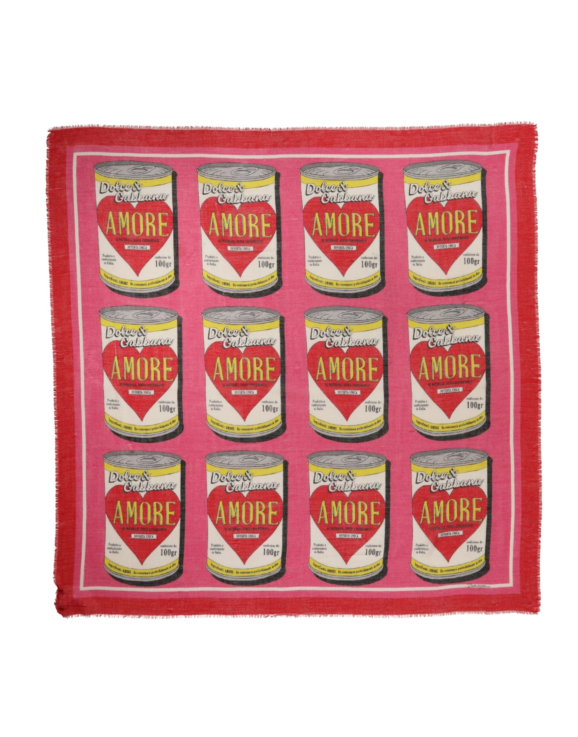 Dolce & Gabbana Pink DG Amore Print Neck Square Shawl 140cm x 135cm Scarf