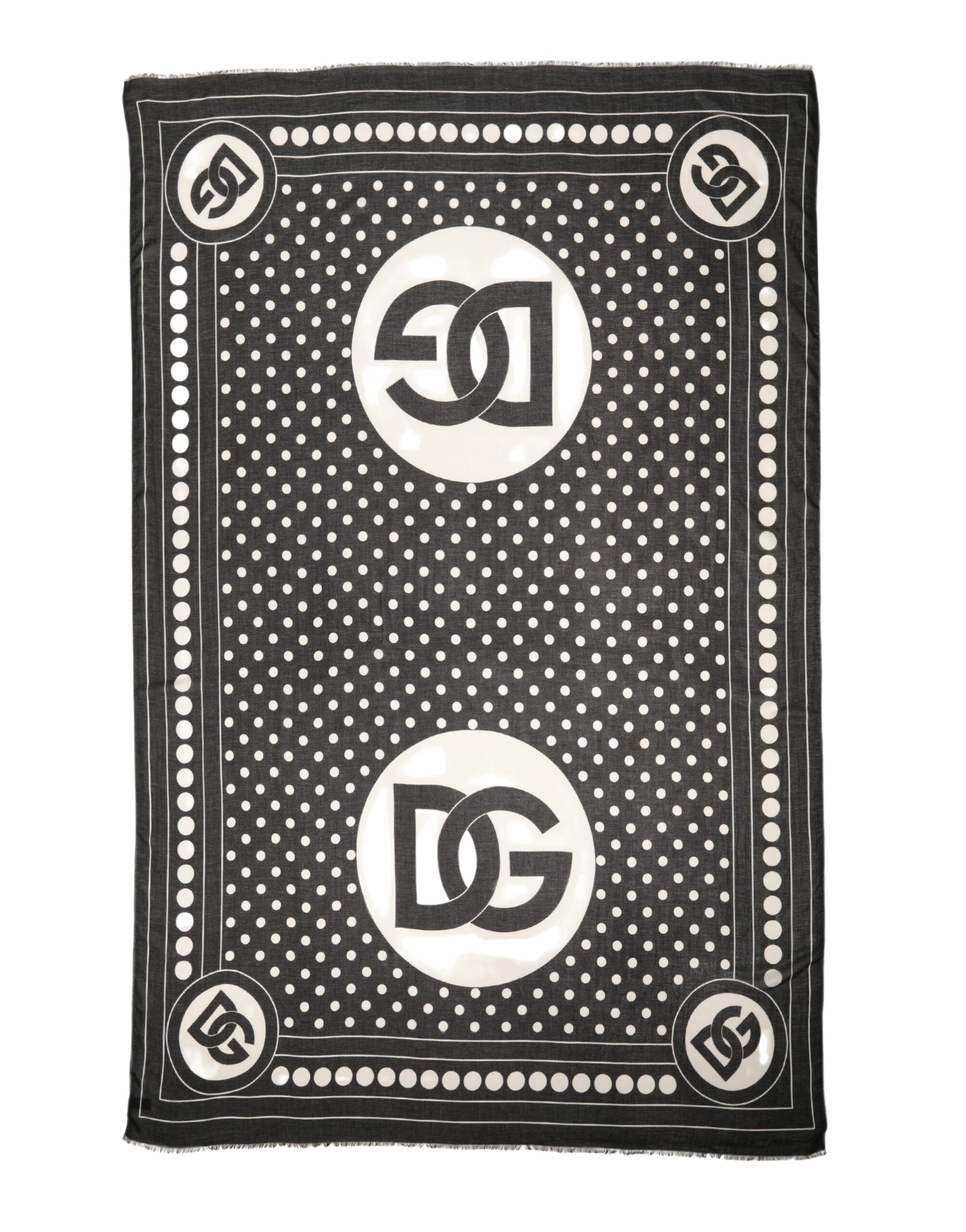 Dolce & Gabbana Black White Polka Dot Logo Stole Wrap 188cm x 116cm Scarf
