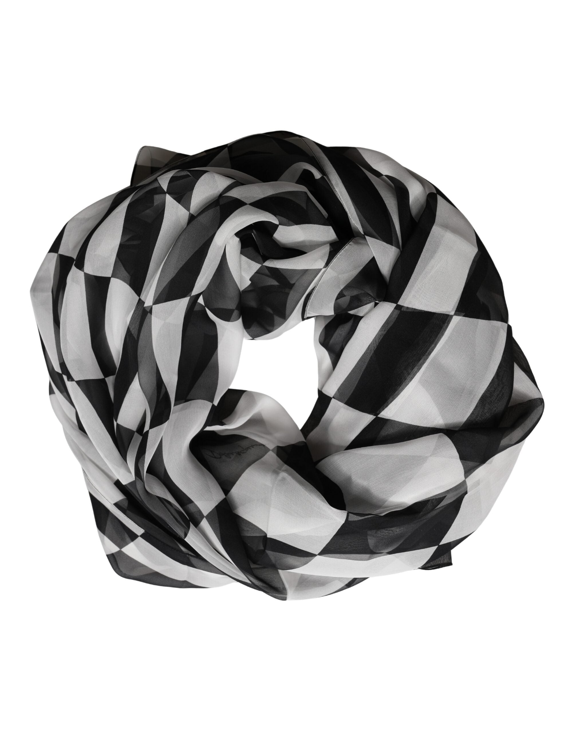Dolce & Gabbana Black White Check Silk Wrap Foulard 133cm x 132cm Scarf