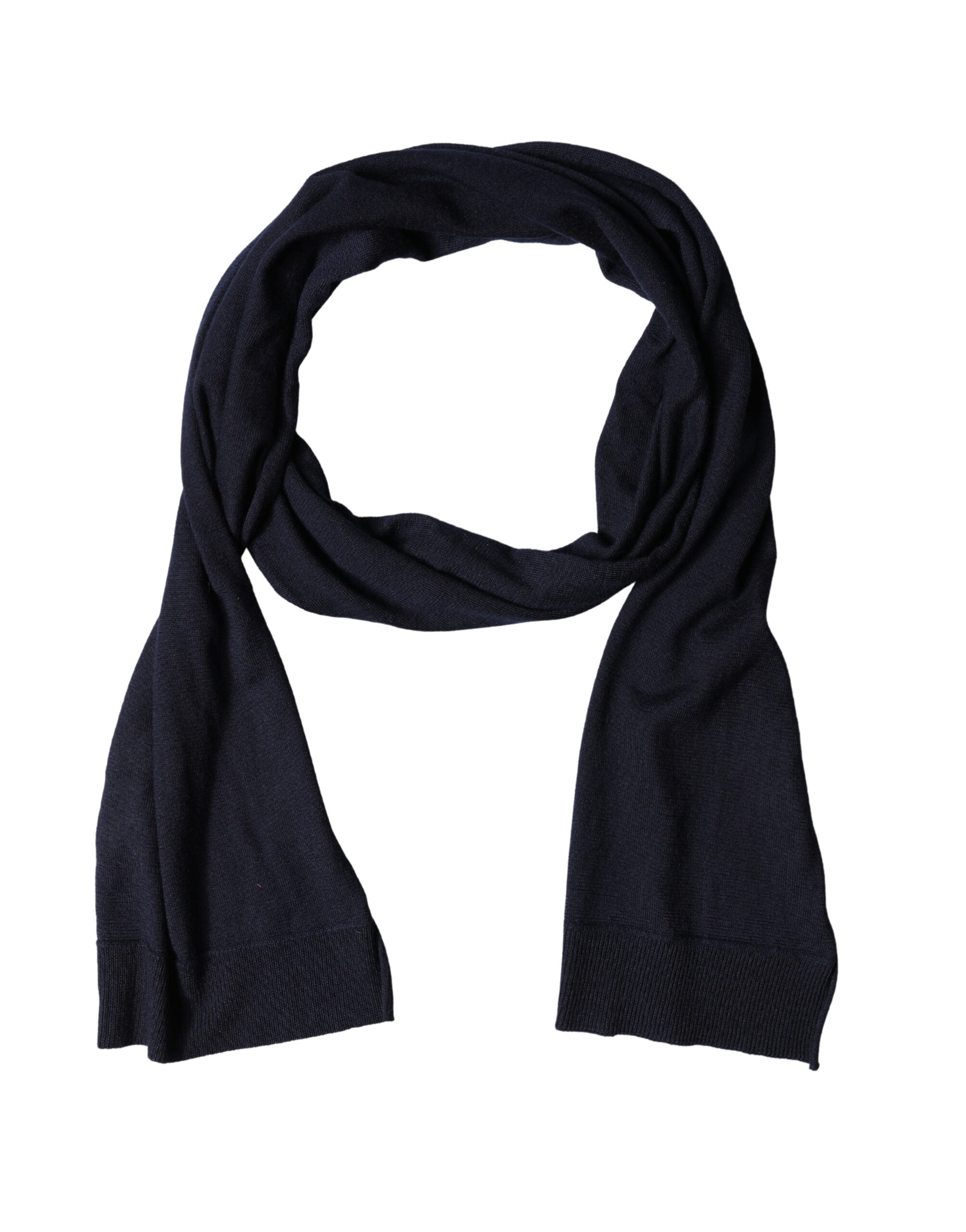Dolce & Gabbana Blue Wool Knitted Shawl Neck Wrap 200cm x 25cm Scarf