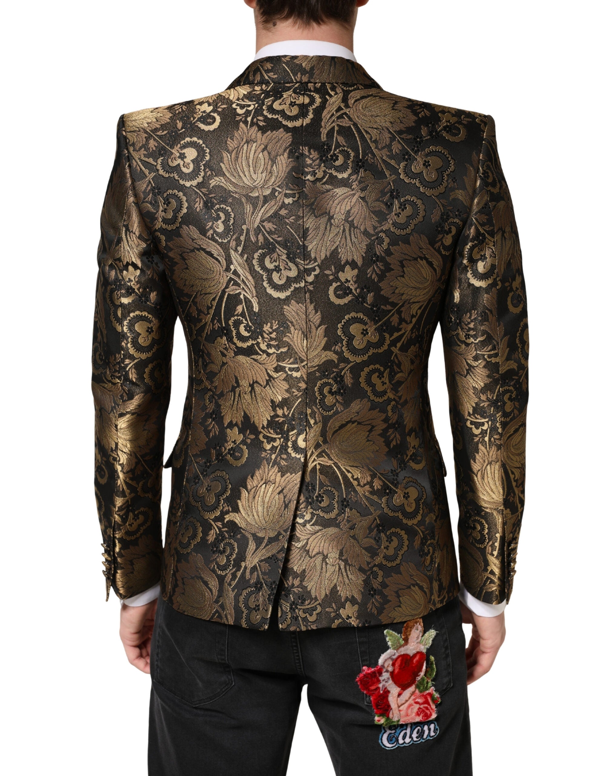 Dolce & Gabbana Gold Jacquard Single Breasted Tuxedo Blazer