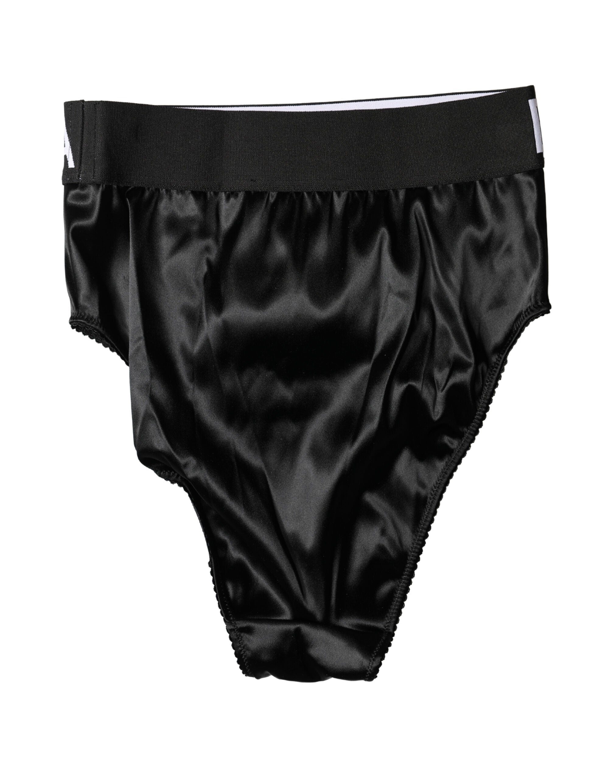 Dolce & Gabbana Black Satin High-Waist Brief Logo Women Underwear