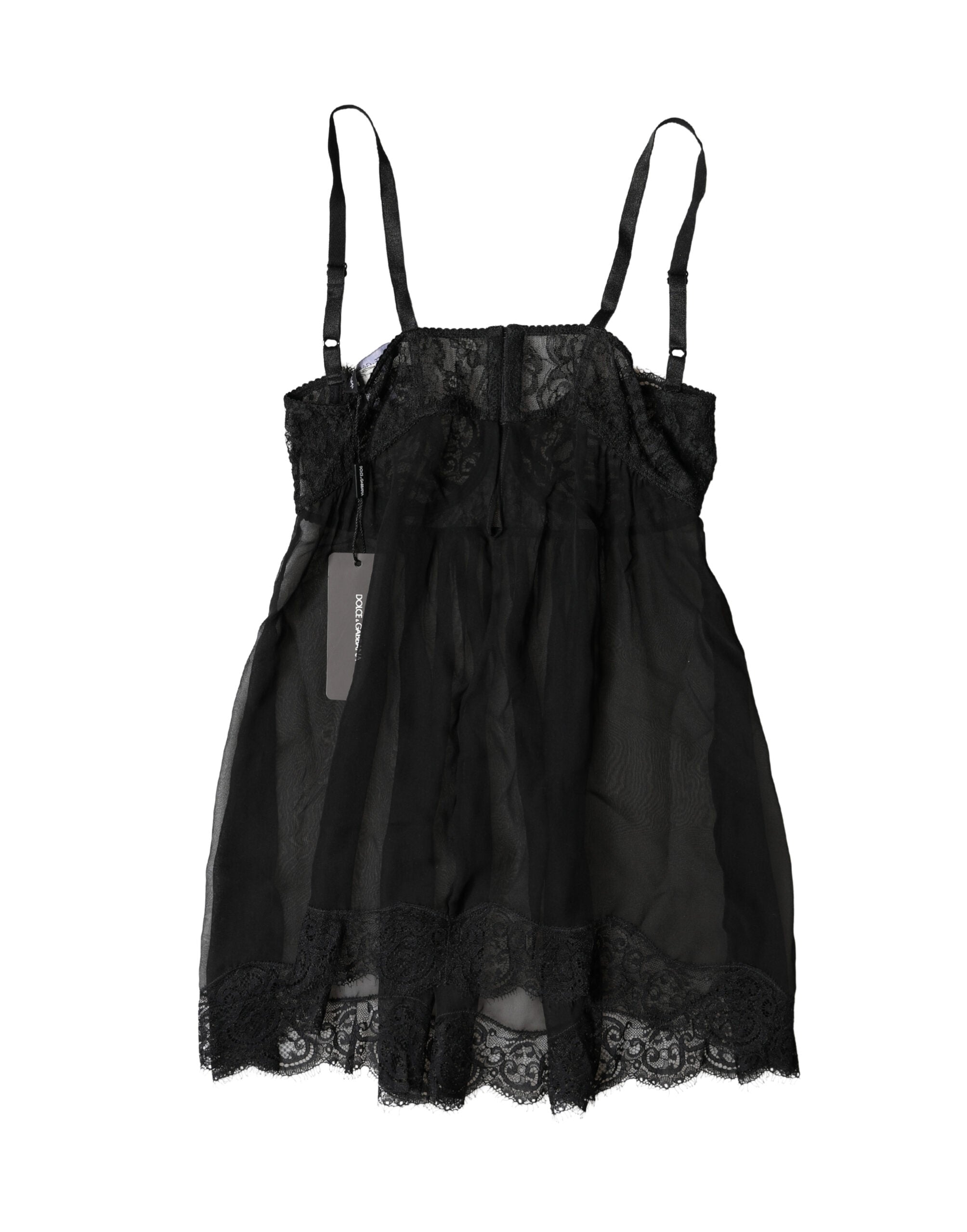 Dolce & Gabbana Black Silk Floral Lace Lingerie Top Underwear