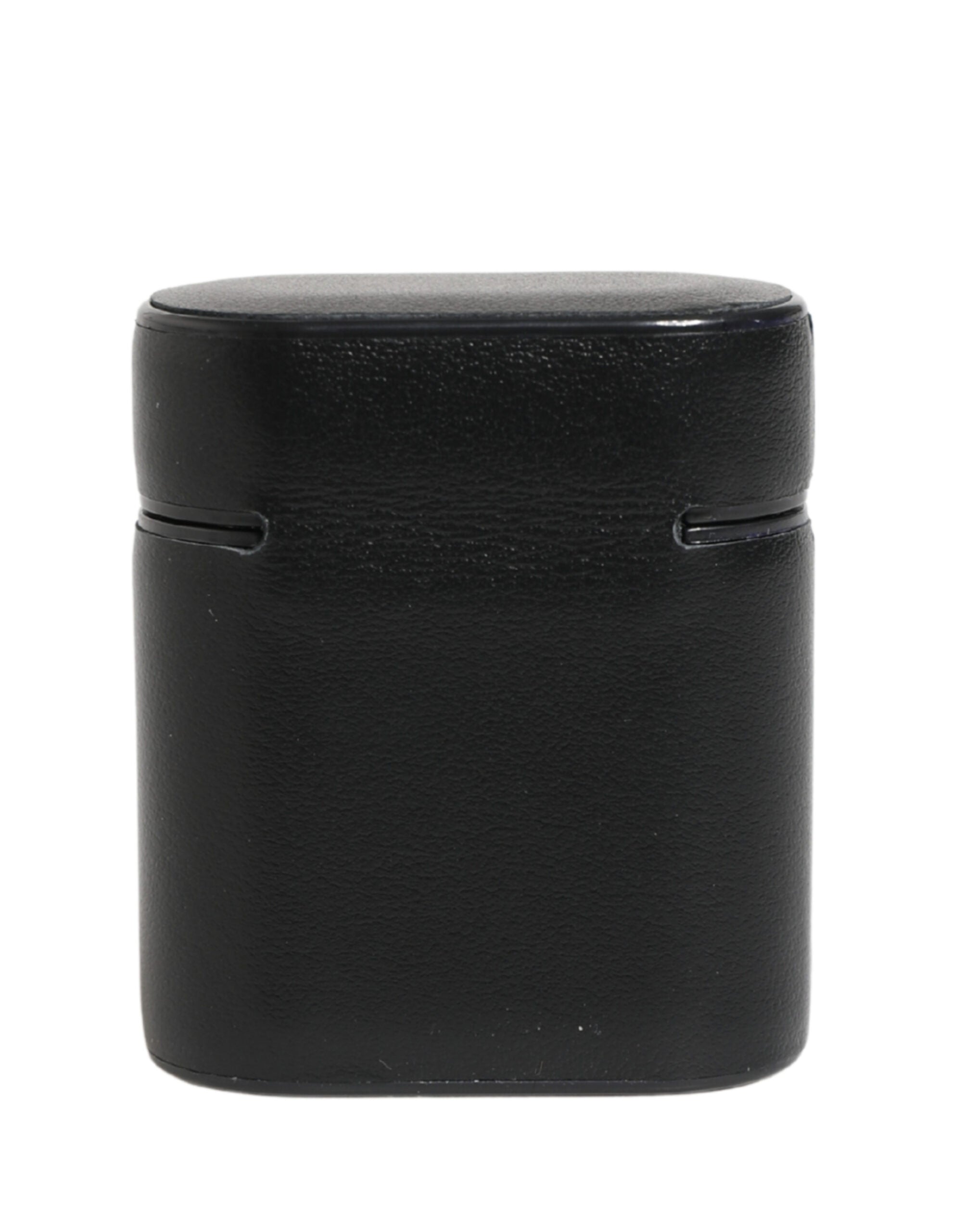 Dolce & Gabbana Black Calf Leather Logo Print Flip Holder Airpods Case
