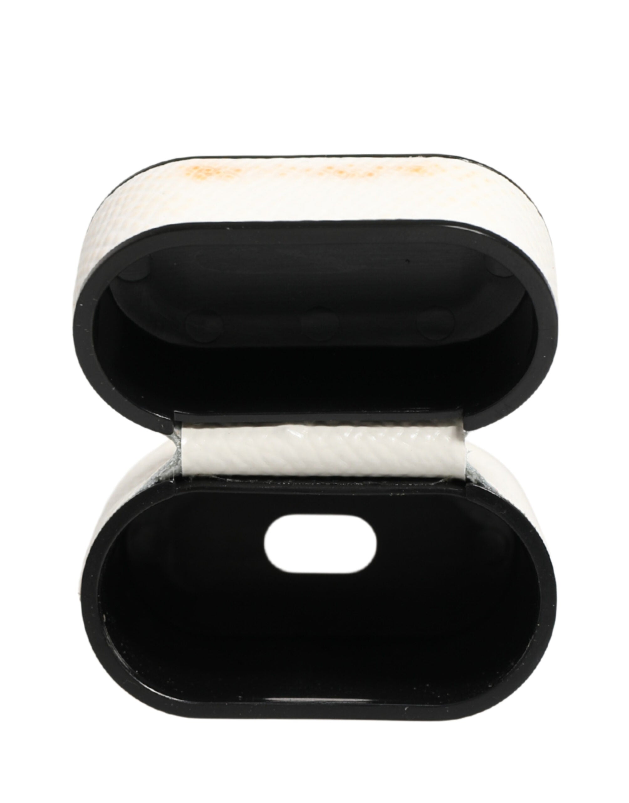 Dolce & Gabbana White Calf Leather Logo Flip Holder Strap Airpods Case