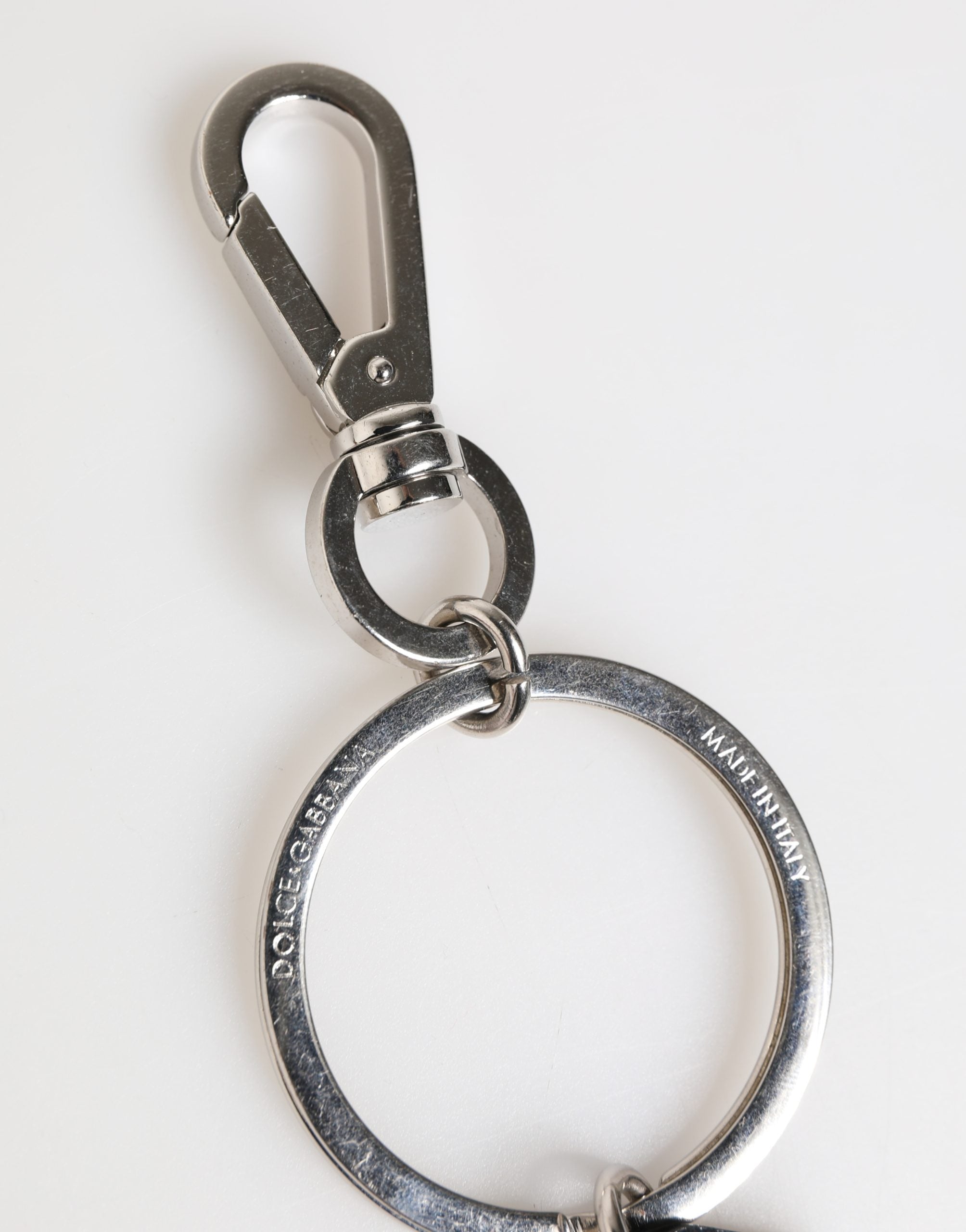 Dolce & Gabbana Black Silver Brass LogoPlaque Metal Ring Keyring Keychain