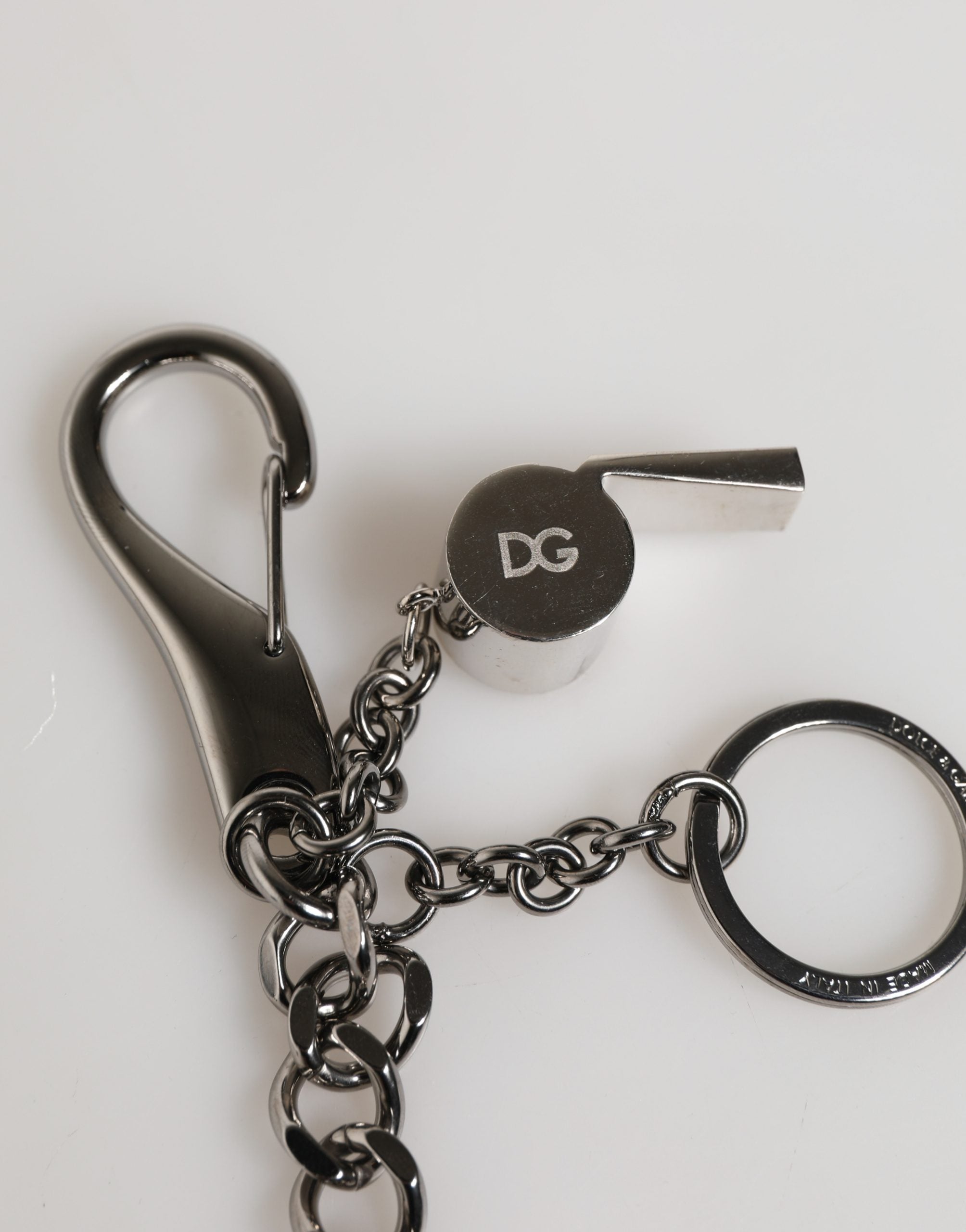 Dolce & Gabbana Silver Brass Metal DG Logo Crystal Ring Keyring Keychain