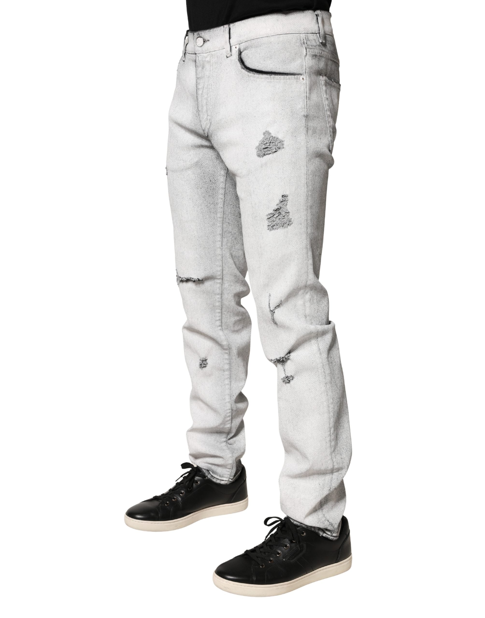 Dolce & Gabbana Light Gray Distressed Skinny Men Denim Jeans