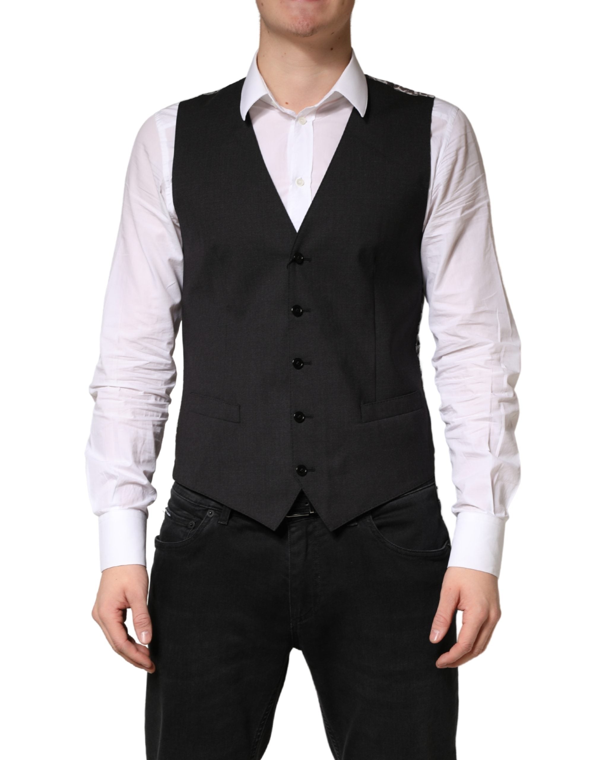 Dolce & Gabbana Black Wool Dress Men Formal Waistcoat Vest